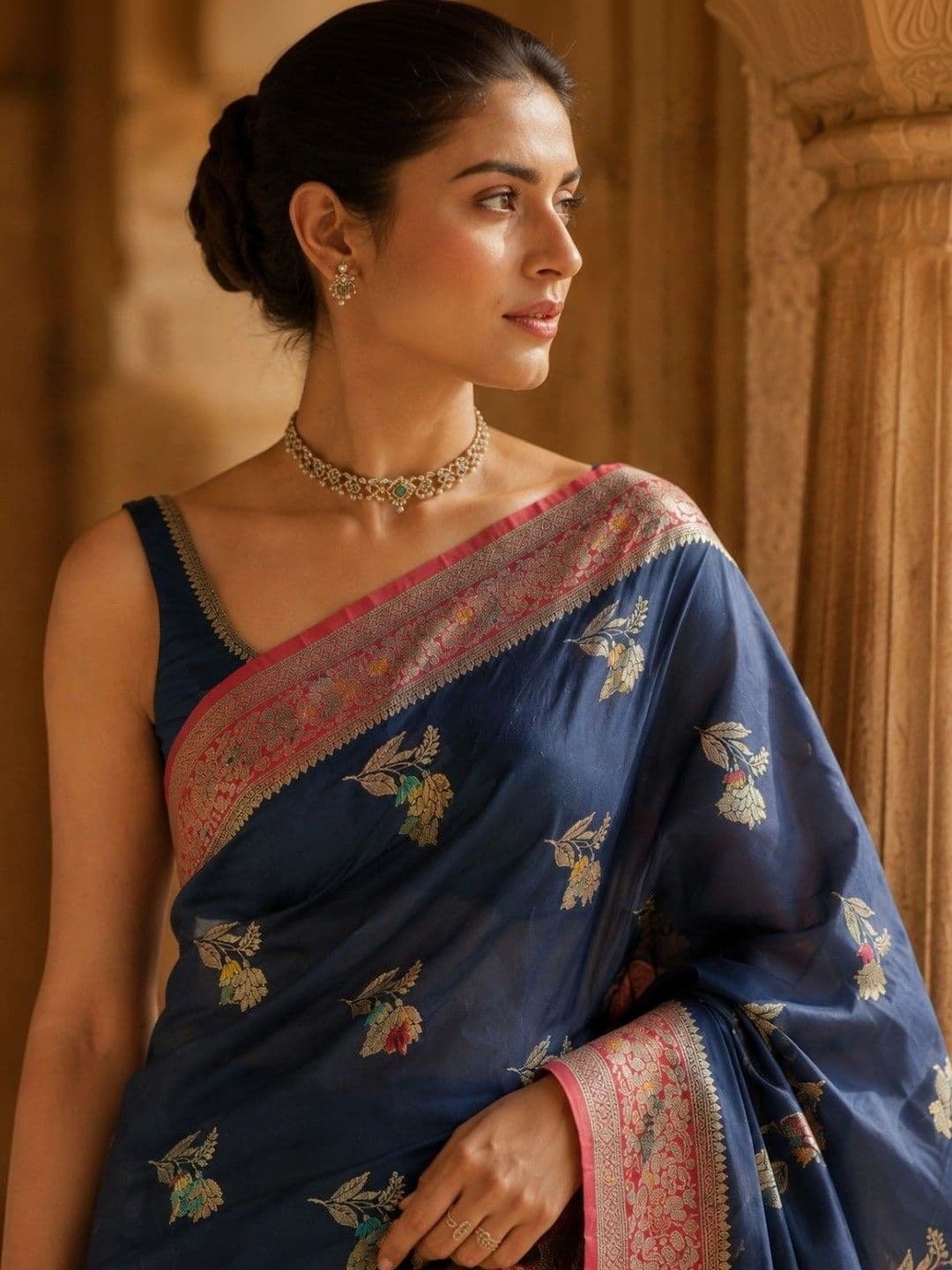 House of Neyvara Woven Design Zari Silk Blend Banarasi Saree thumbnail 2