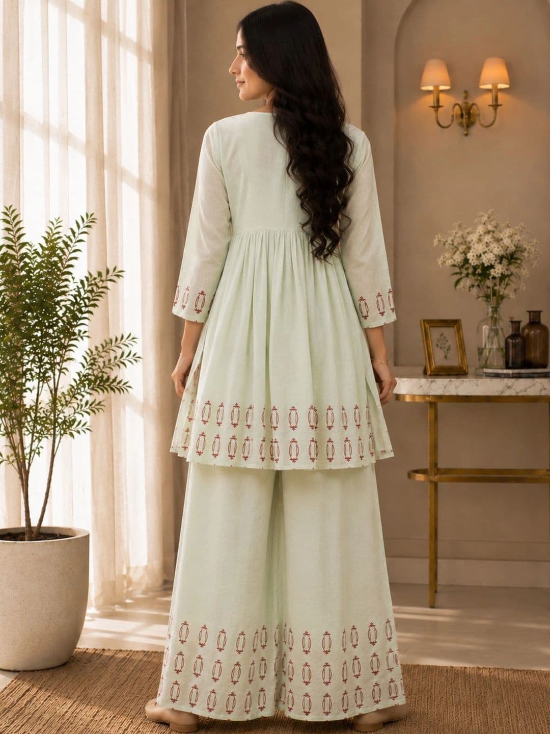 KALINI Women Ethnic Motifs Printed Empire Pure Cotton Kurti with Palazzos thumbnail 4