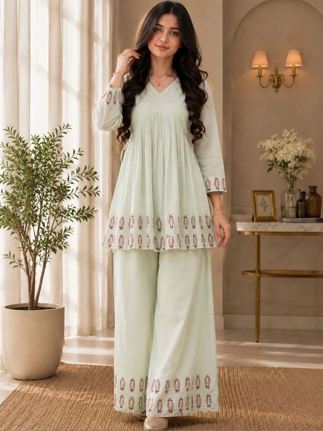 KALINI Women Ethnic Motifs Printed Empire Pure Cotton Kurti with Palazzos - view 1