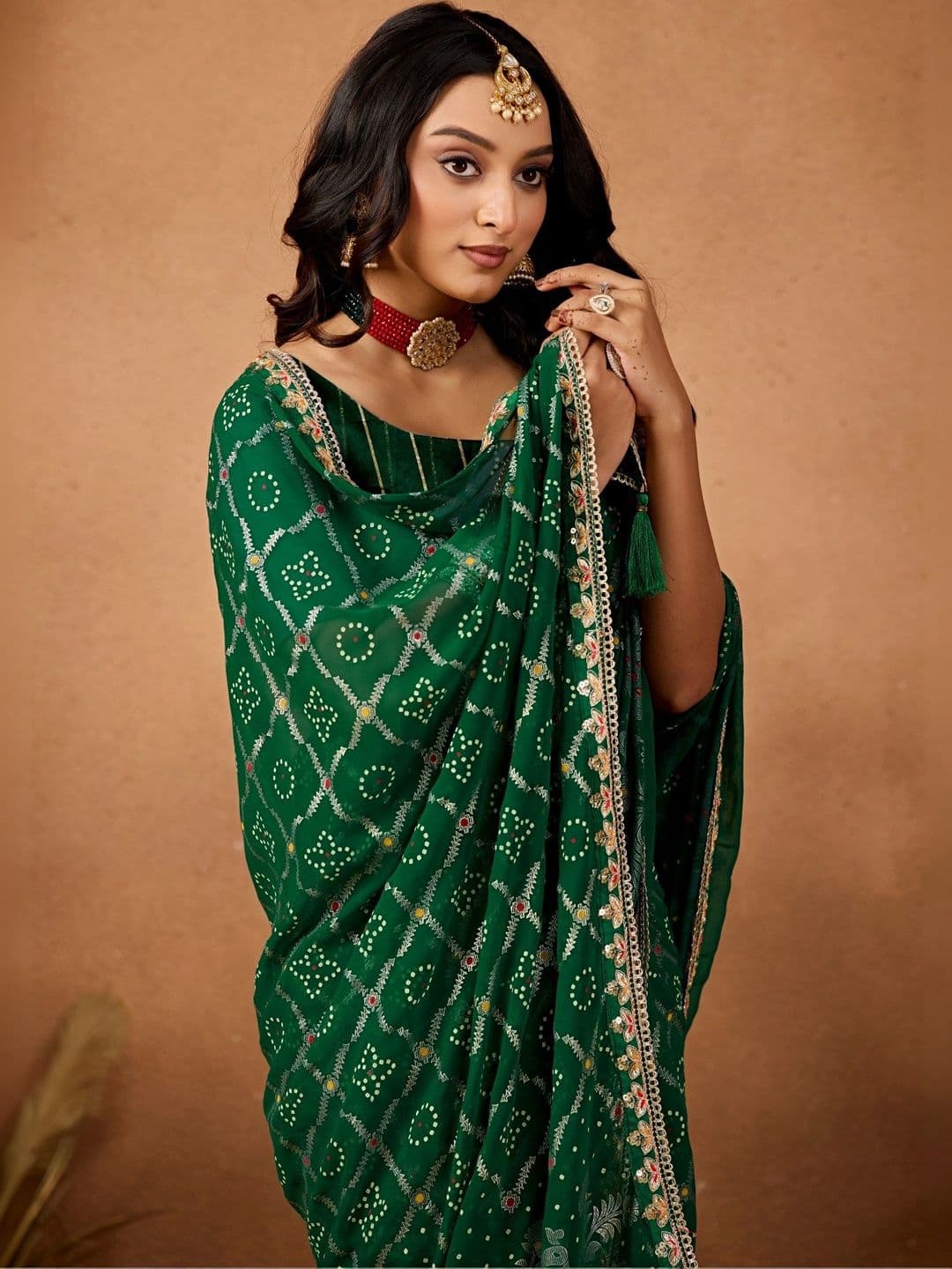 all about you Bandhani Zari Poly Georgette Designer Bandhani Saree thumbnail 5