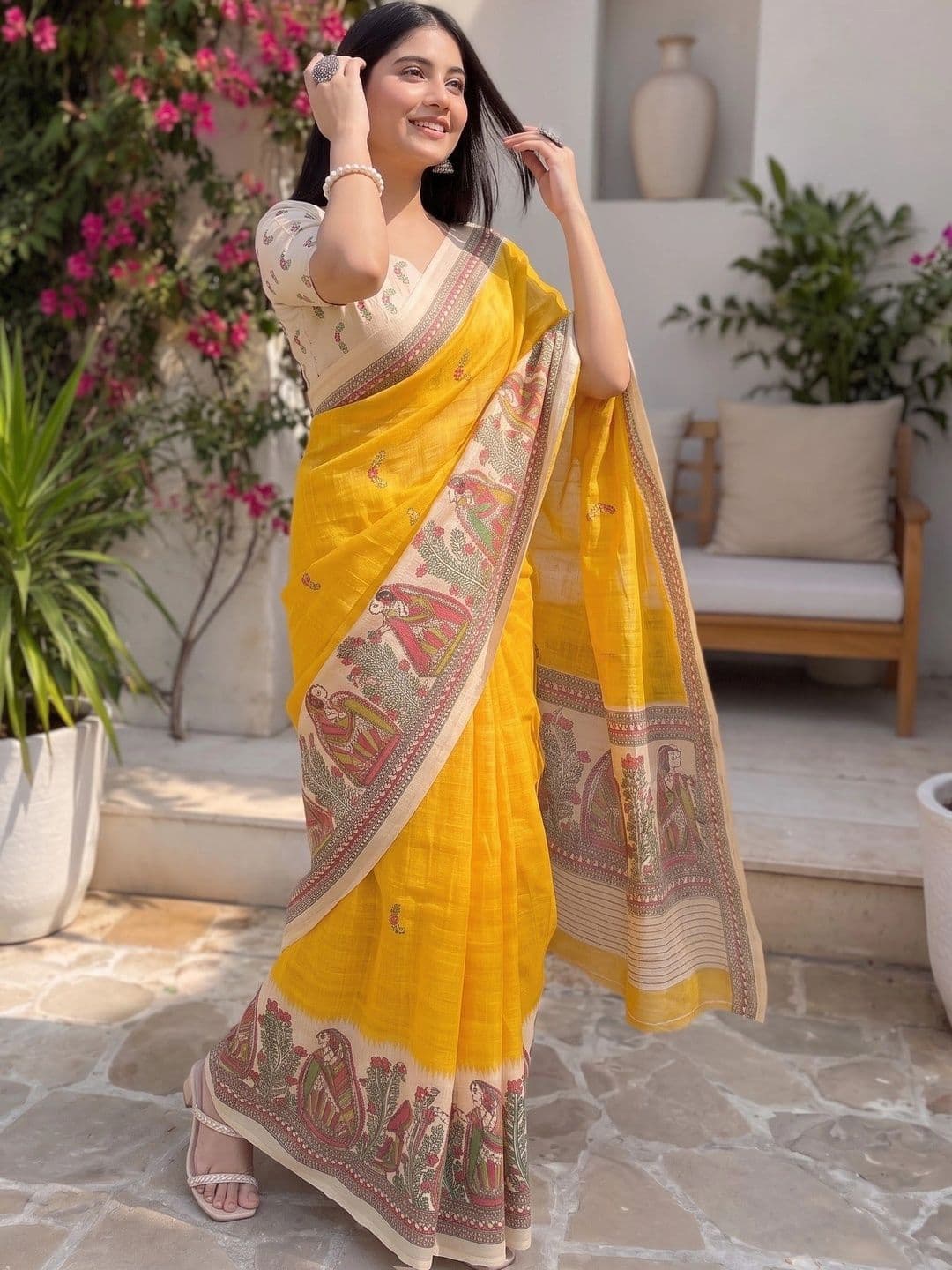 IndianRang Linen Blend Designer Saree thumbnail 2