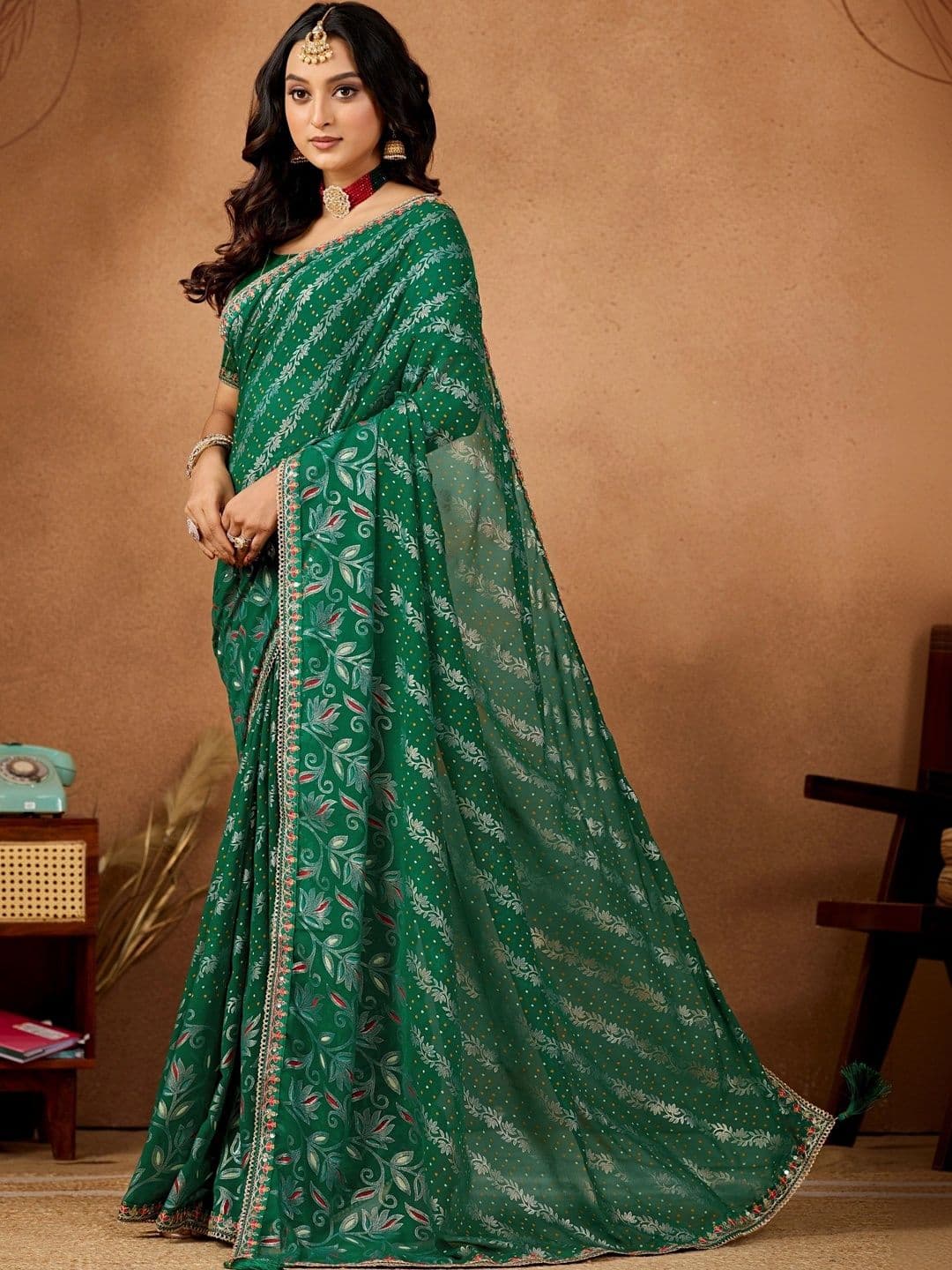 Mitera Bandhani Embroidered Poly Georgette Designer Bandhani Saree thumbnail 2