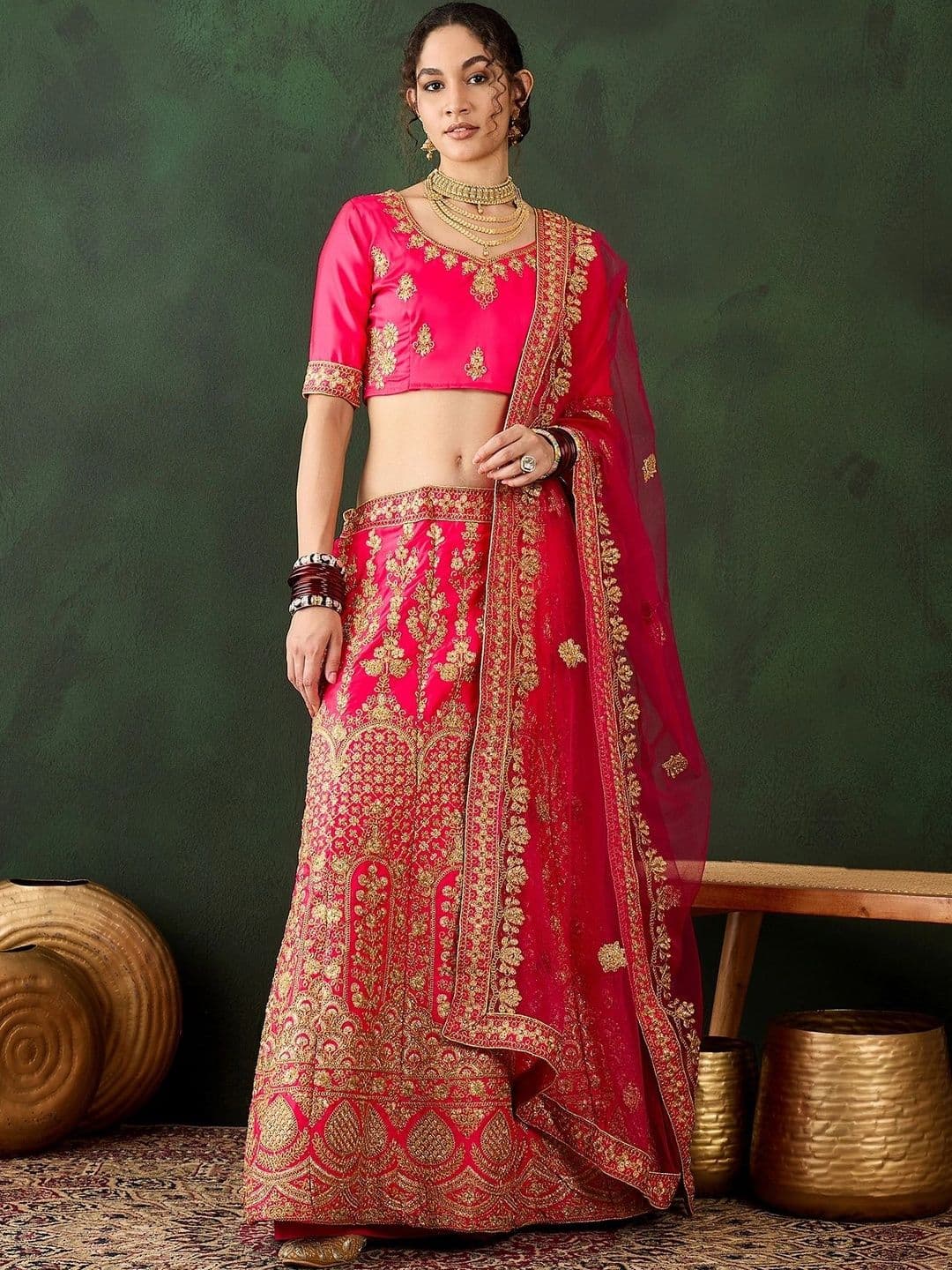 Mitera Embroidered Semi-Stitched Lehenga & Unstitched Blouse With Dupatta - view 1