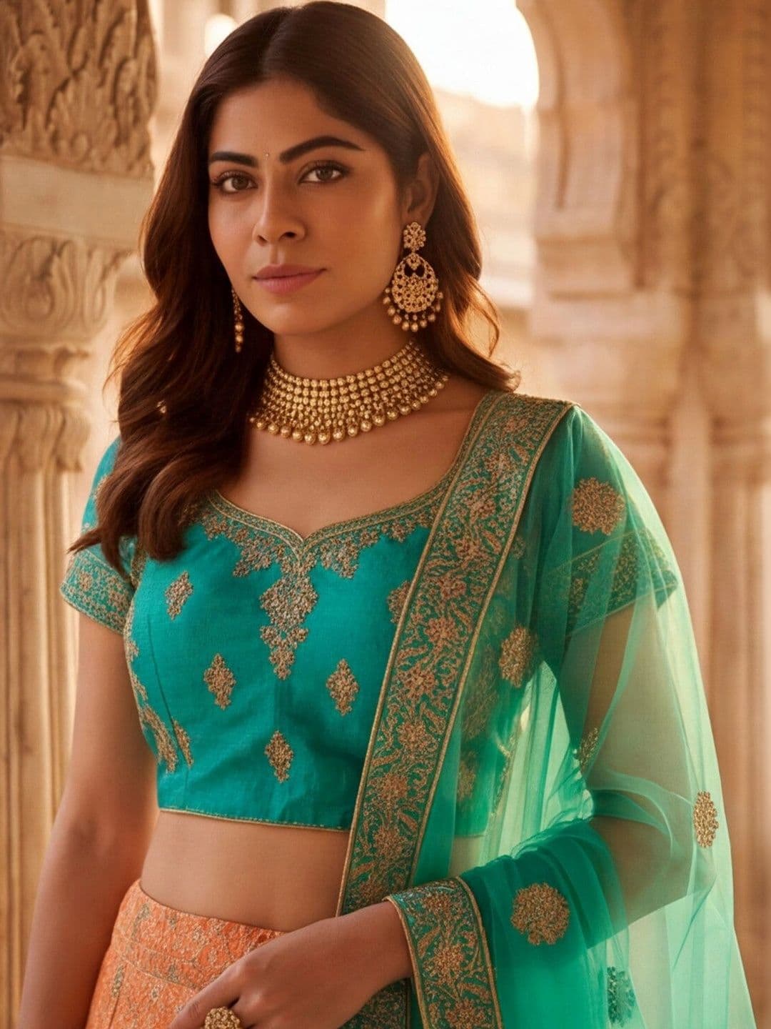 Mitera Embroidered Semi-Stitched Lehenga & Unstitched Blouse With Dupatta thumbnail 6