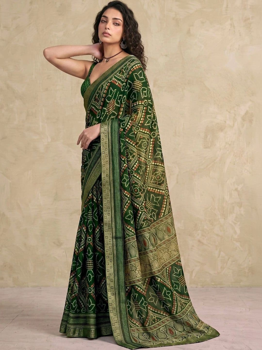 SAARA Bandhani Pure Chiffon Saree thumbnail 7