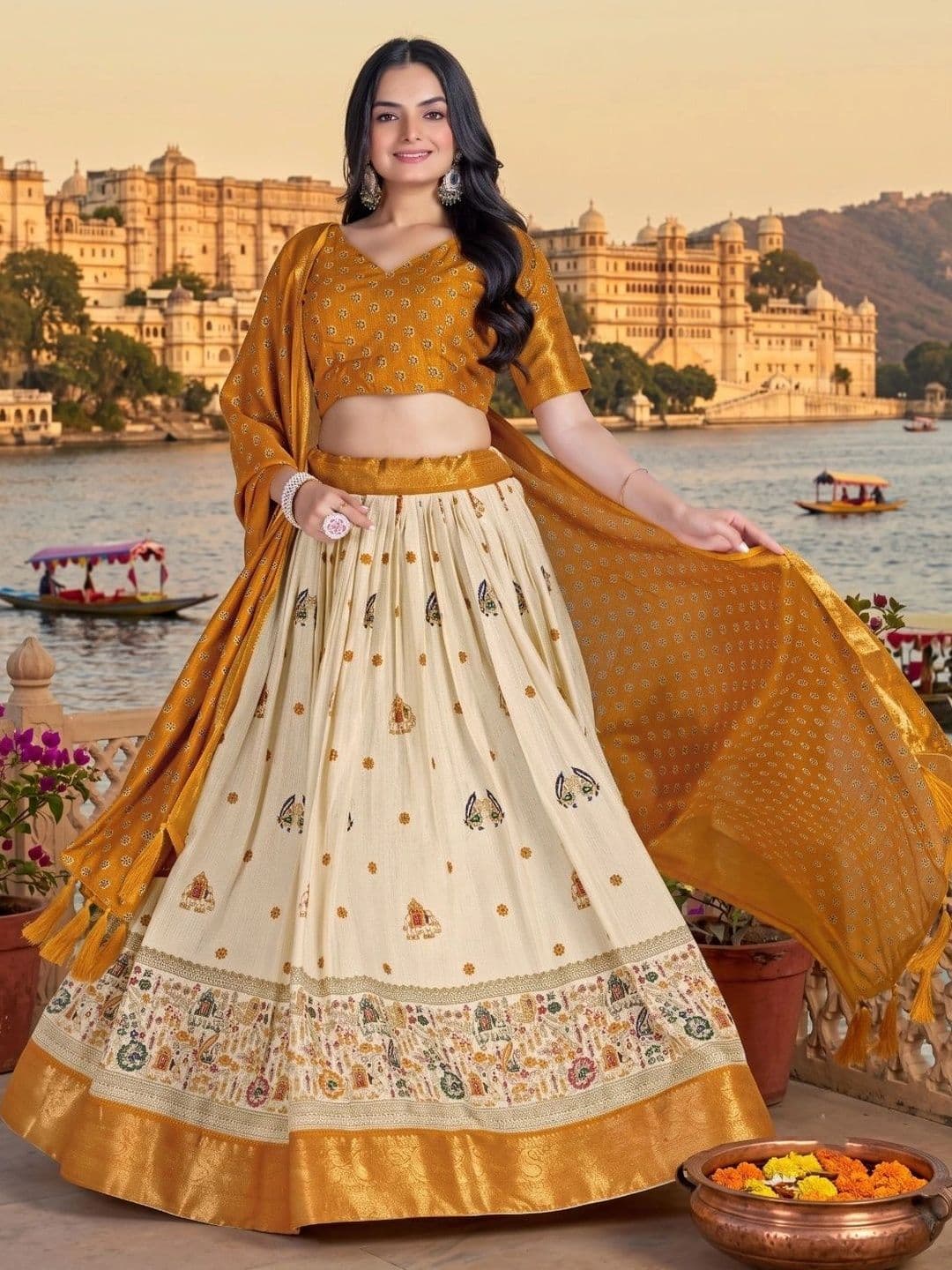 Anouk Printed Semi-Stitched Lehenga & Unstitched Blouse With Dupatta thumbnail 3