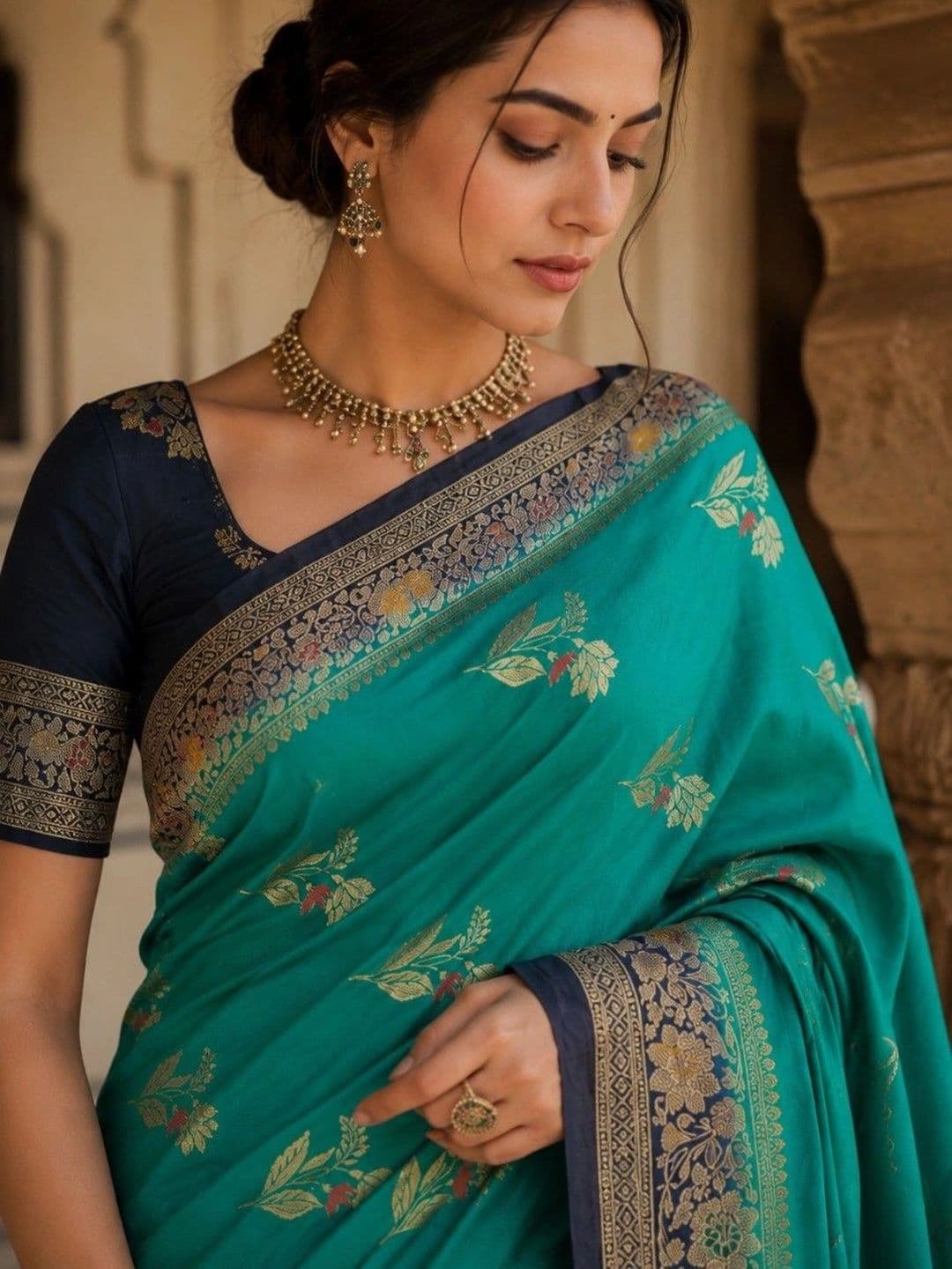 House of Neyvara Woven Design Zari Silk Blend Banarasi Saree thumbnail 2