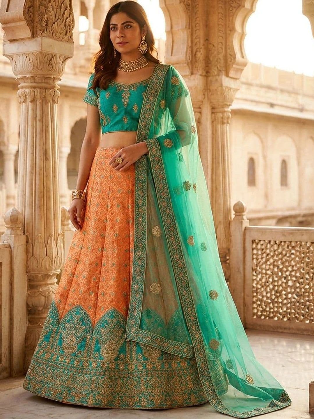 Mitera Embroidered Semi-Stitched Lehenga & Unstitched Blouse With Dupatta - view 1