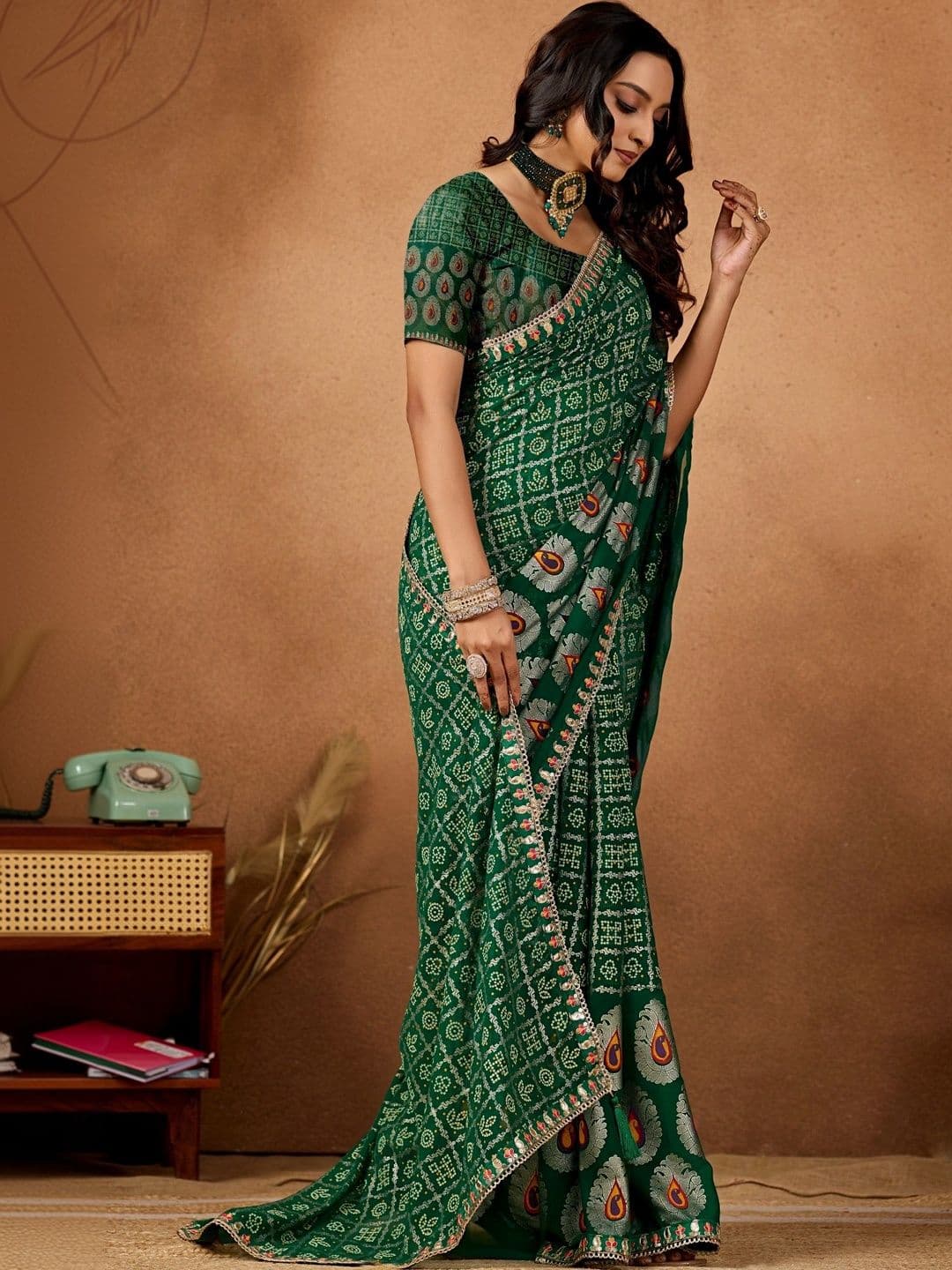 all about you Batik Zari Poly Georgette Designer Bandhani Saree thumbnail 2
