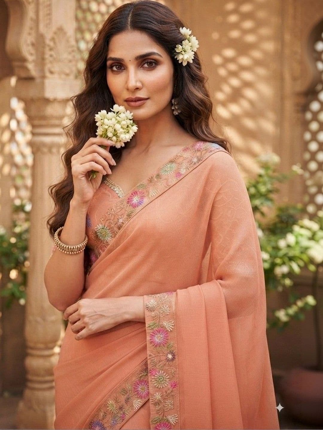 SmileyFashion Floral Embroidered Art Silk Saree thumbnail 3