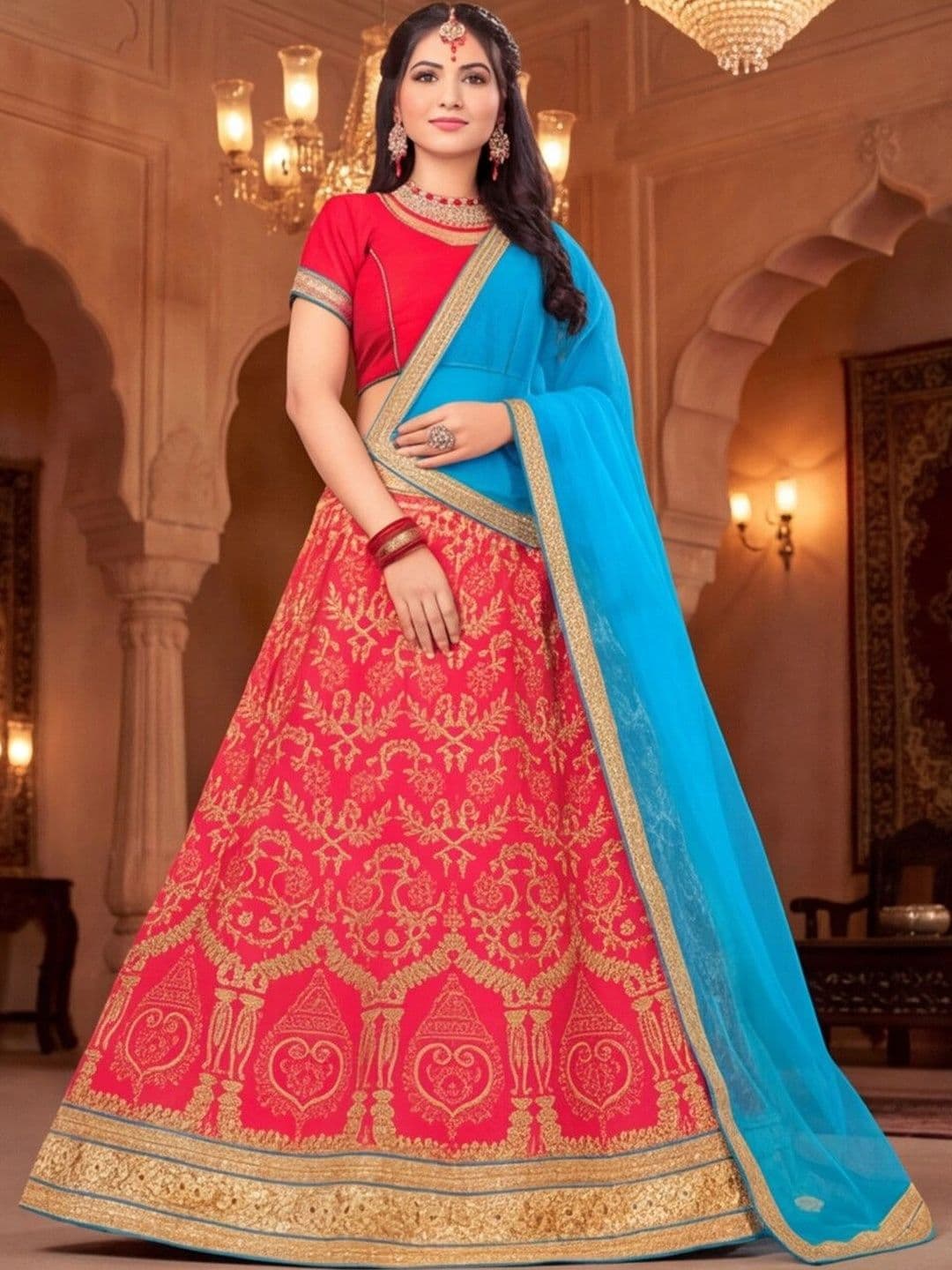 Mitera Semi-Stitched Lehenga & Unstitched Blouse With Dupatta thumbnail 3