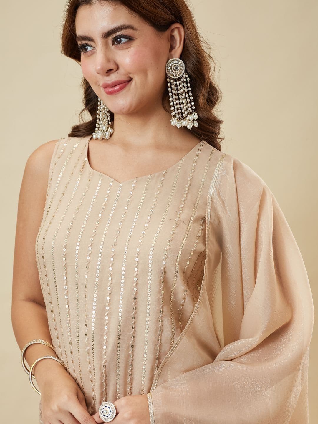 MOKOSH Women Ethnic Motifs Embroidered Silk Kurta with Palazzos & Dupatta thumbnail 4