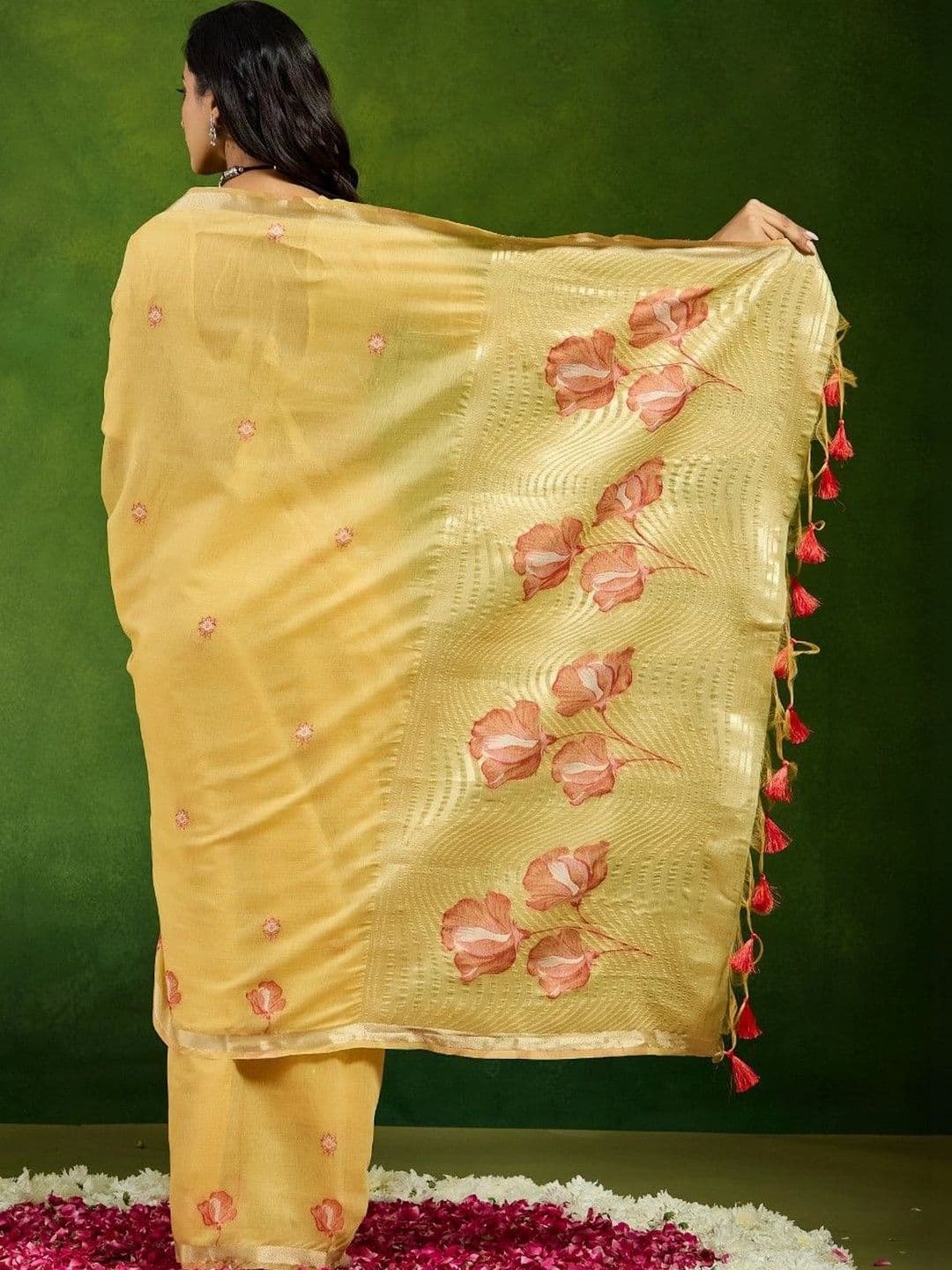 kasee Floral Sequinned Pure Cotton Designer Saree thumbnail 7