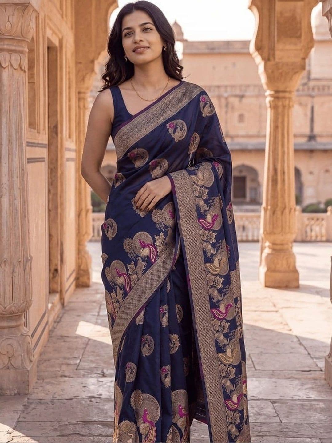 KALINI Woven Design Zari Silk Blend Banarasi Saree - view 1
