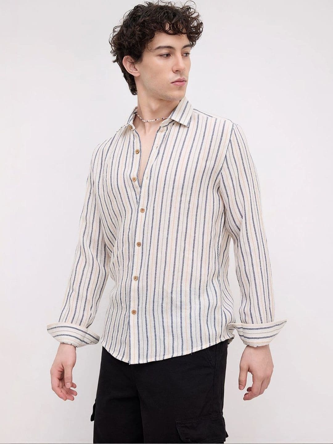 VASTRADO Men Classic Slim Fit Striped Casual Shirt thumbnail 2