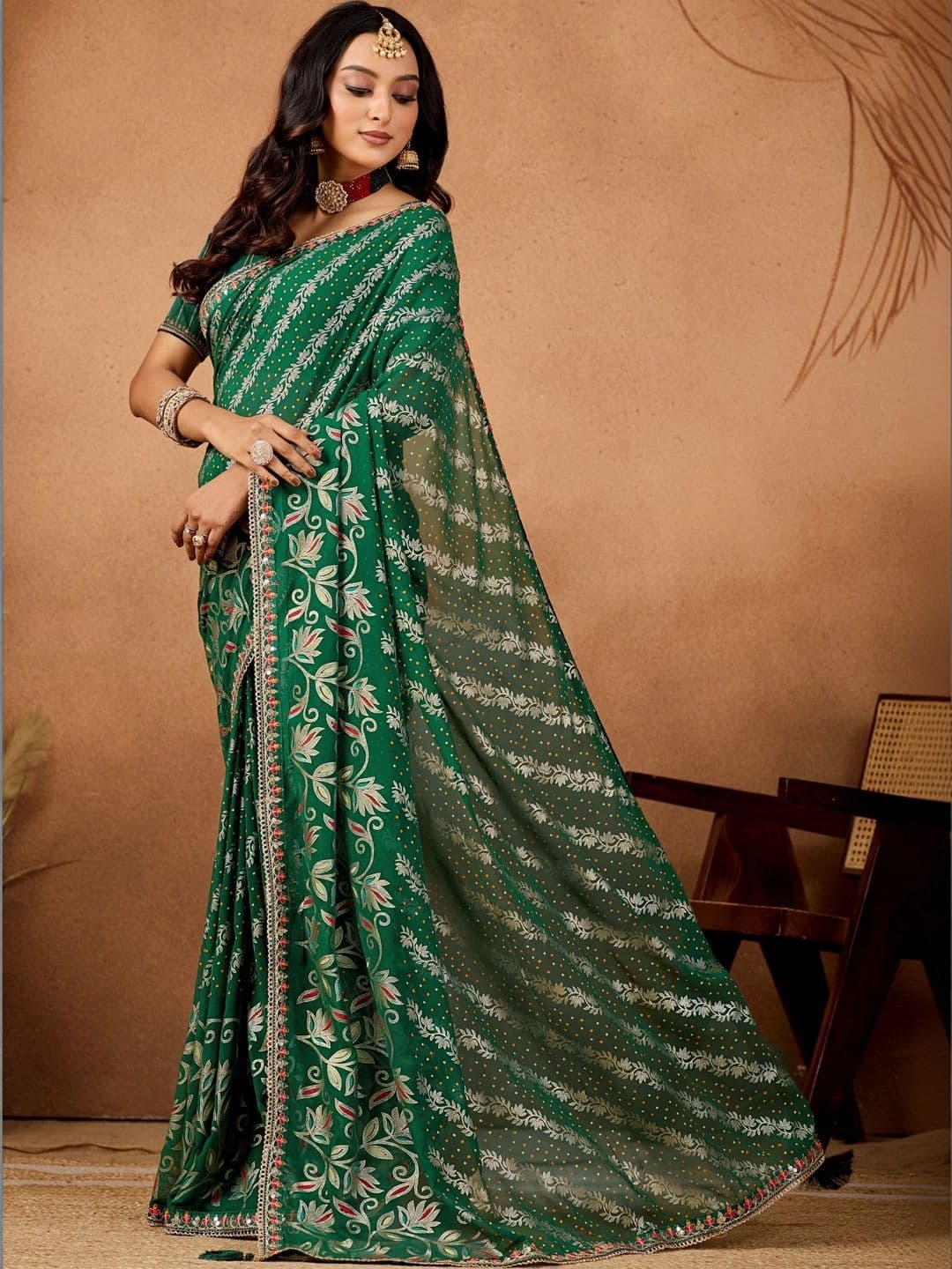 all about you Bandhani Embroidered Poly Georgette Designer Bandhani Saree thumbnail 3