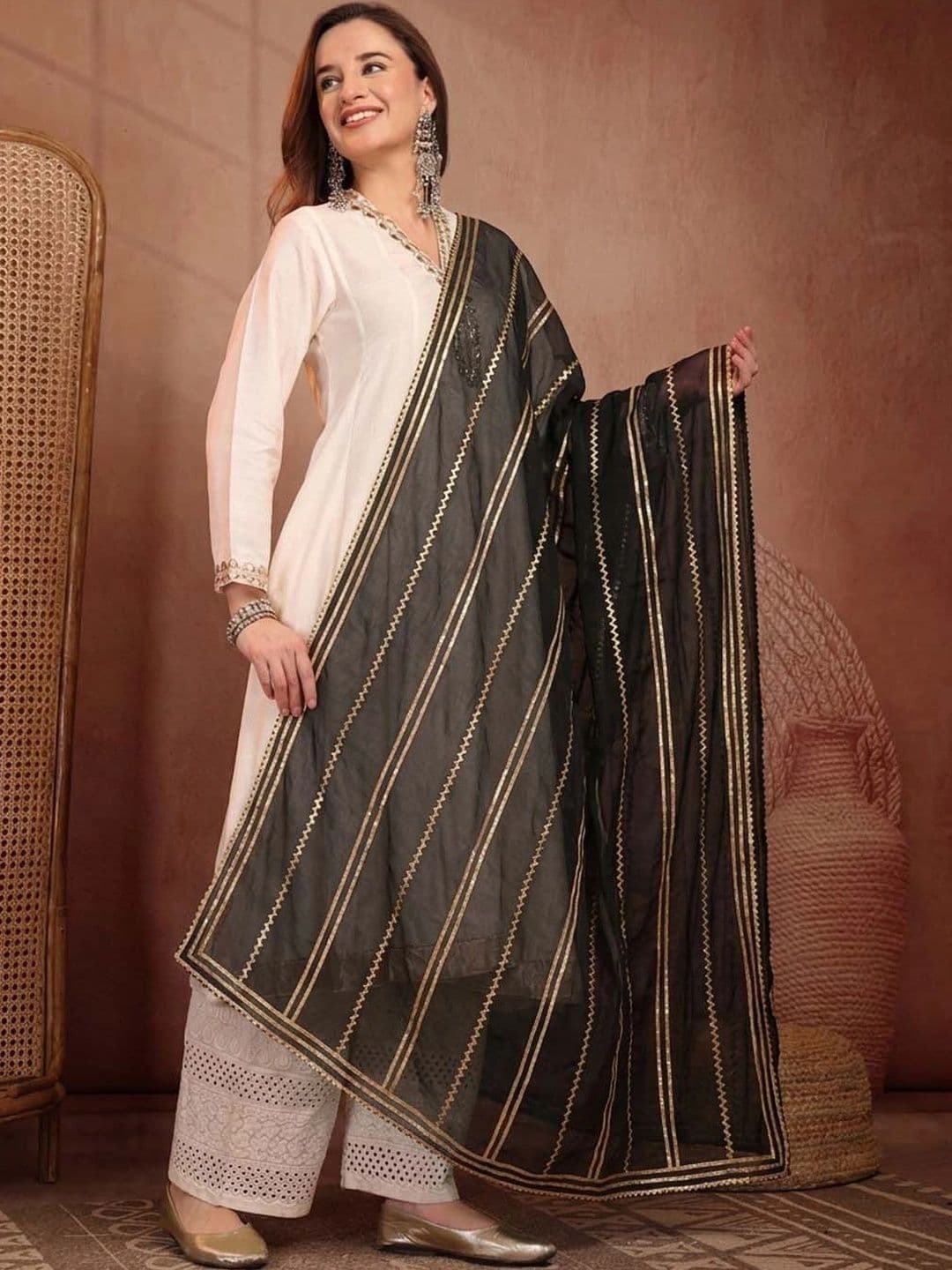 Clora Creation Striped Organza Dupatta with Gotta Patti thumbnail 3