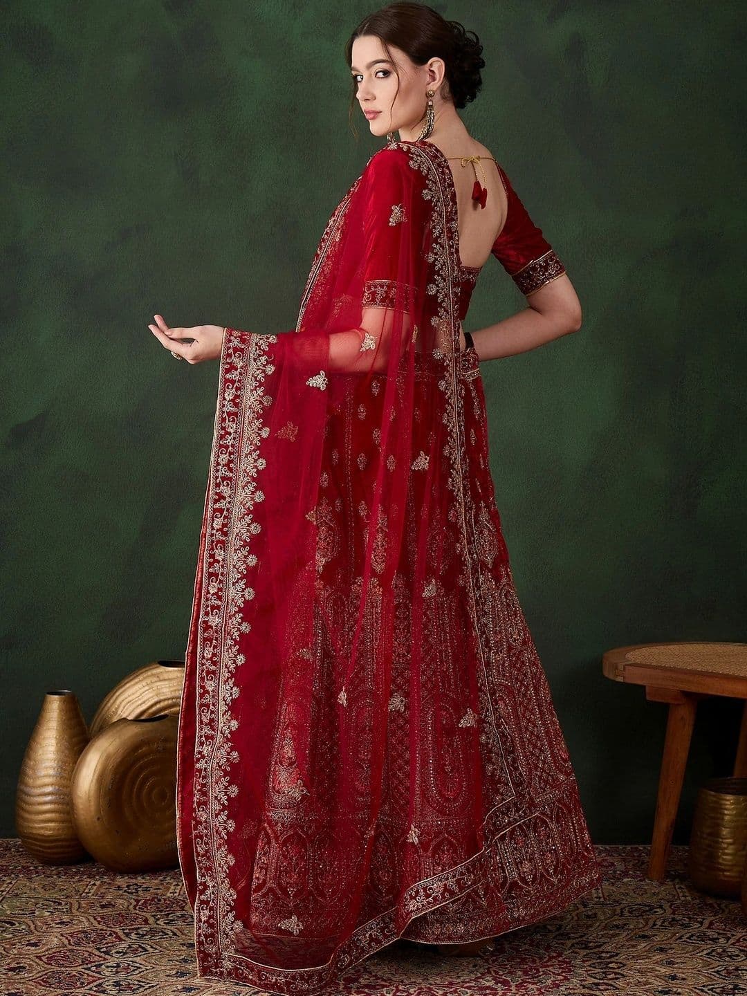 Mitera Embroidered Semi-Stitched Lehenga & Unstitched Blouse With Dupatta thumbnail 5