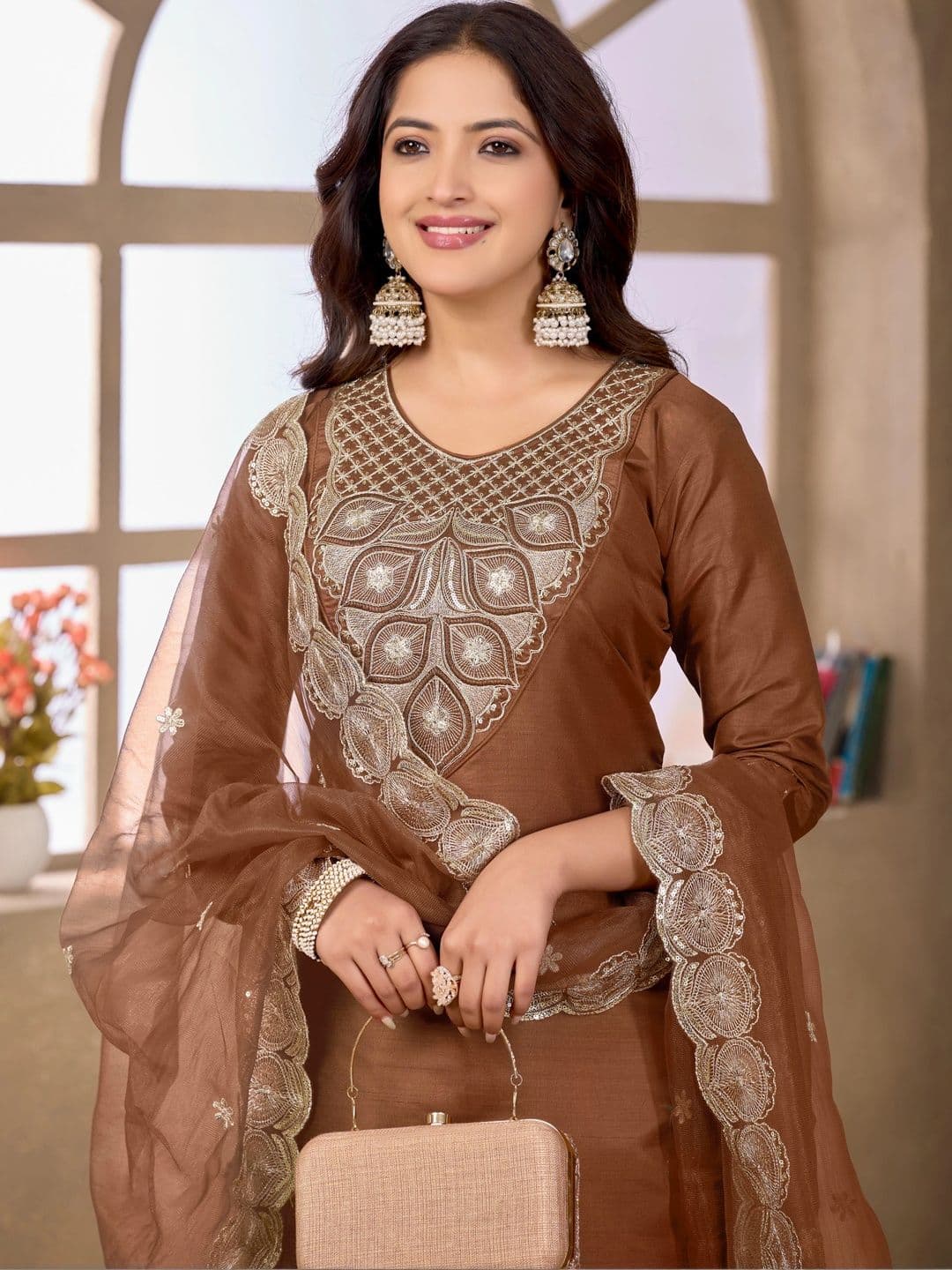 Sangria Women Ethnic Motifs Regular Thread Work Kurta with Trousers & With Dupatta thumbnail 7
