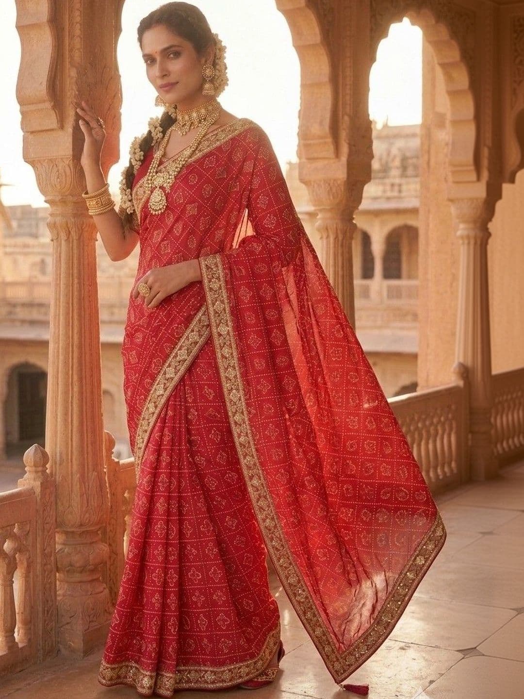SmileyFashion Bandhani Embroidered Art Silk Designer Bandhani Saree thumbnail 2