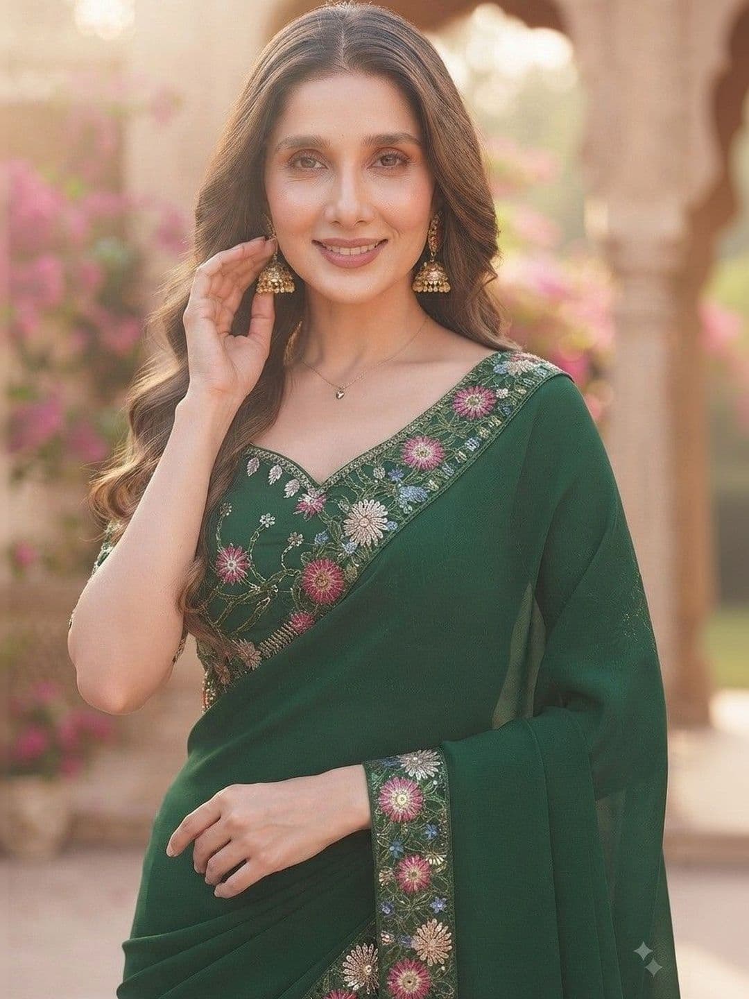 SmileyFashion Floral Embroidered Art Silk Saree thumbnail 5