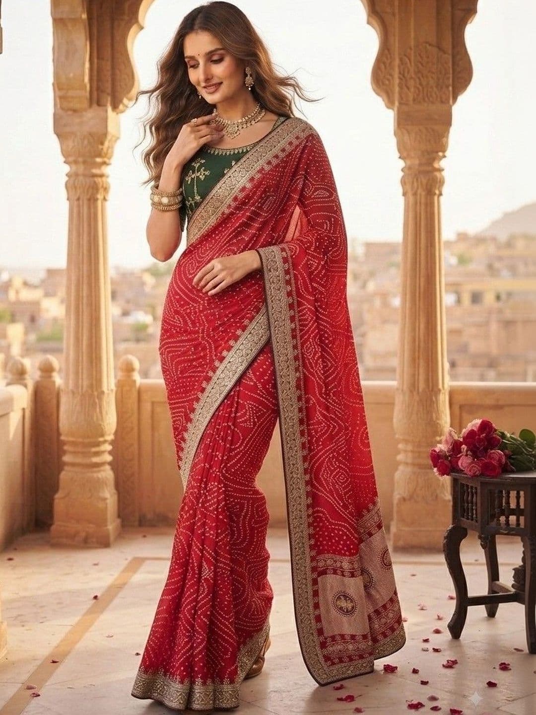 SmileyFashion Bandhani Embroidered Art Silk Designer Saree thumbnail 2