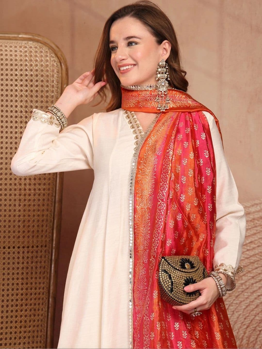 Clora Creation Ethnic Motifs Woven Design Dupatta with Mirror Work thumbnail 3