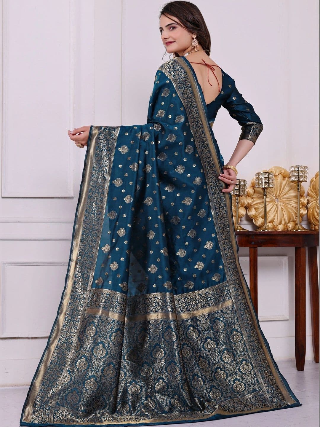 revika Woven Design Zari Art Silk Designer Kanjeevaram Saree thumbnail 3
