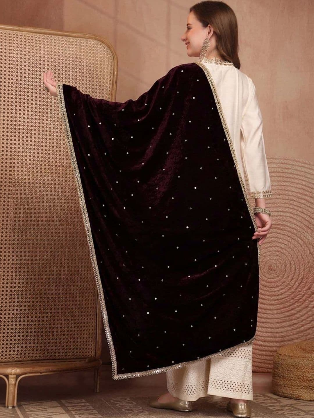 Clora Creation Velvet Dupatta with Sequinned thumbnail 5