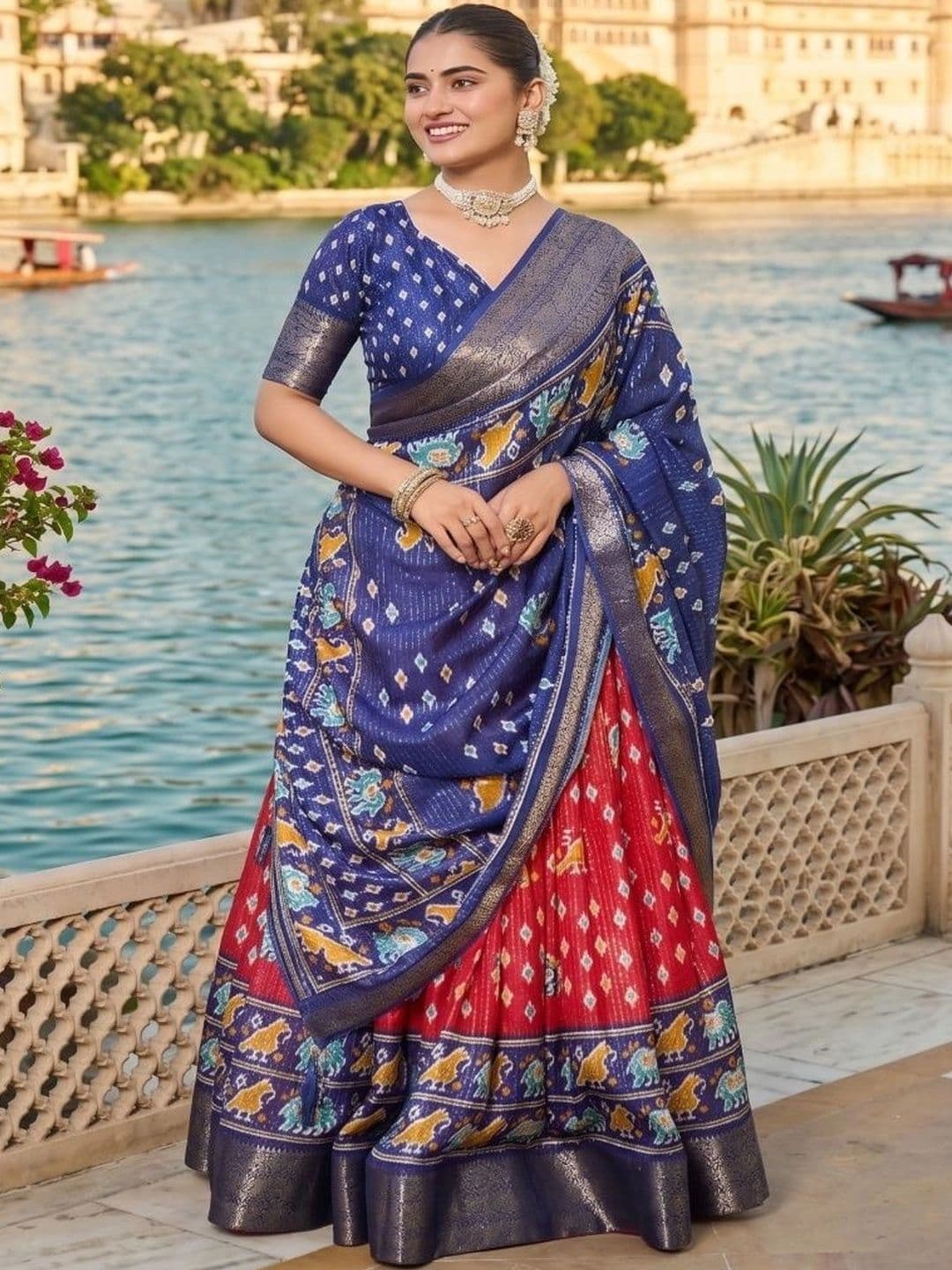 Anouk Women Ikat Semi-Stitched Lehenga & Unstitched Blouse With Dupatta thumbnail 4