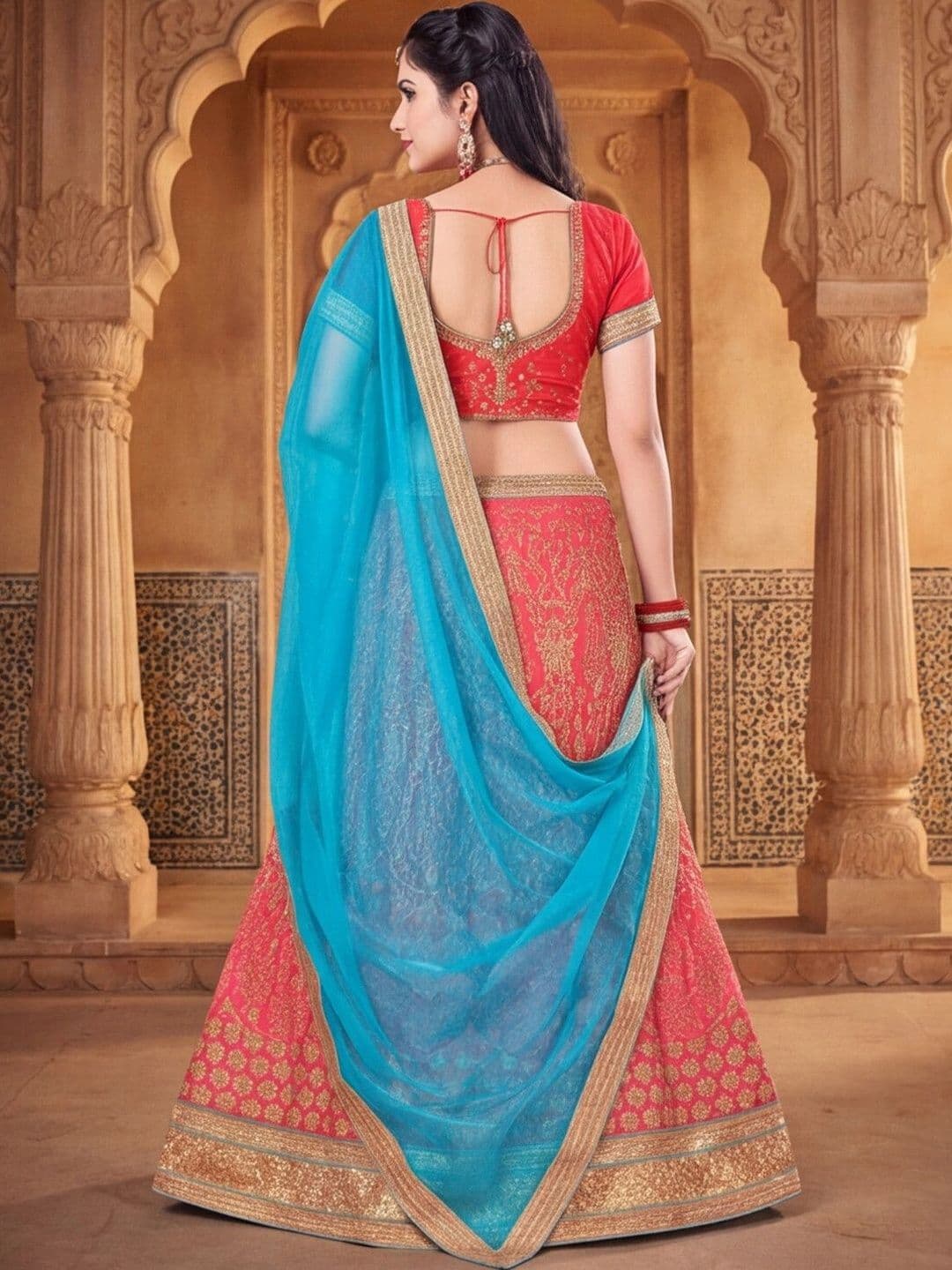 Mitera Embroidered Semi-Stitched Lehenga & Unstitched Blouse With Dupatta thumbnail 5