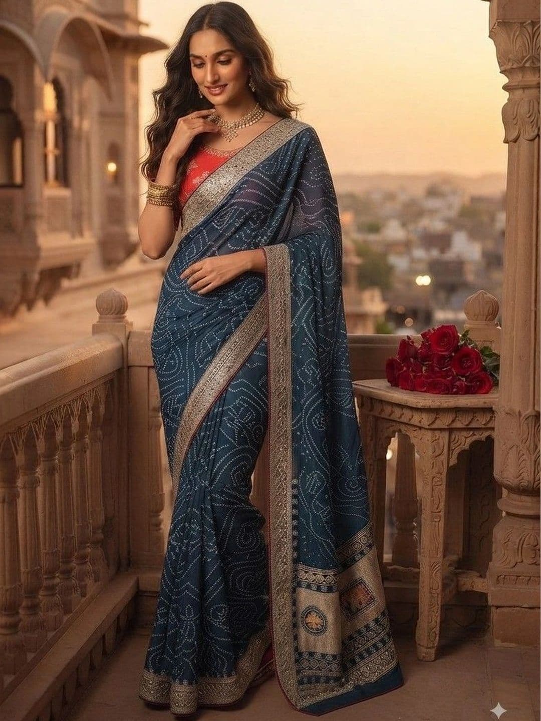 SmileyFashion Bandhani Embroidered Art Silk Designer Saree thumbnail 2