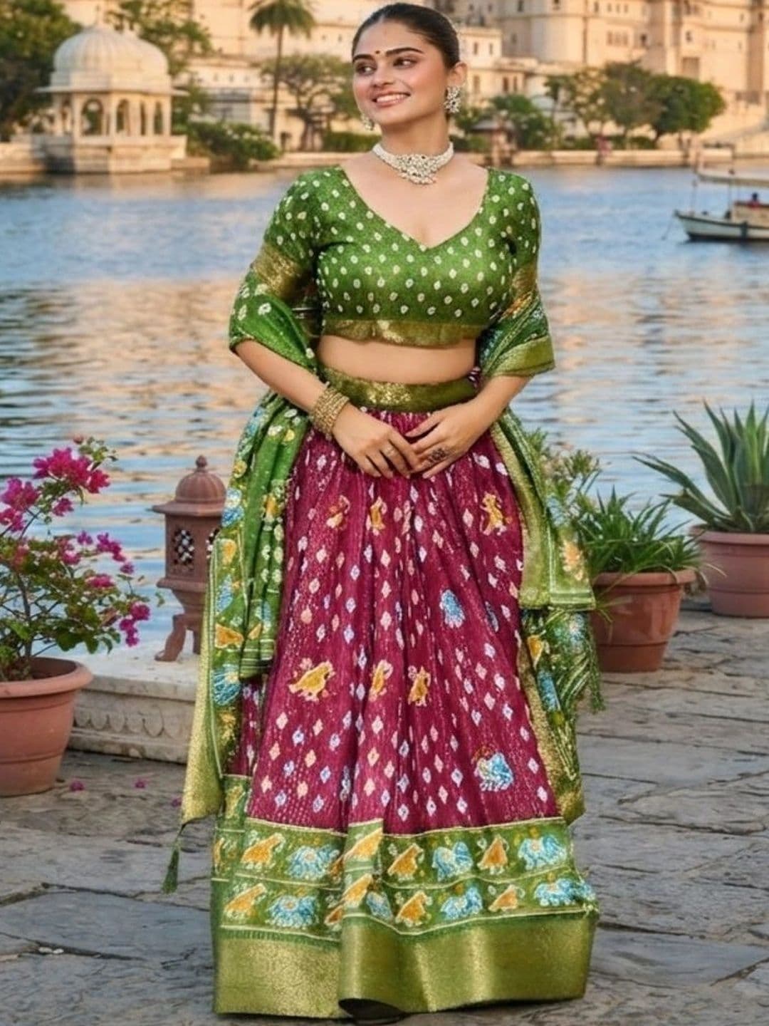 Anouk Ikat Semi-Stitched Lehenga & Unstitched Blouse With Dupatta - view 1