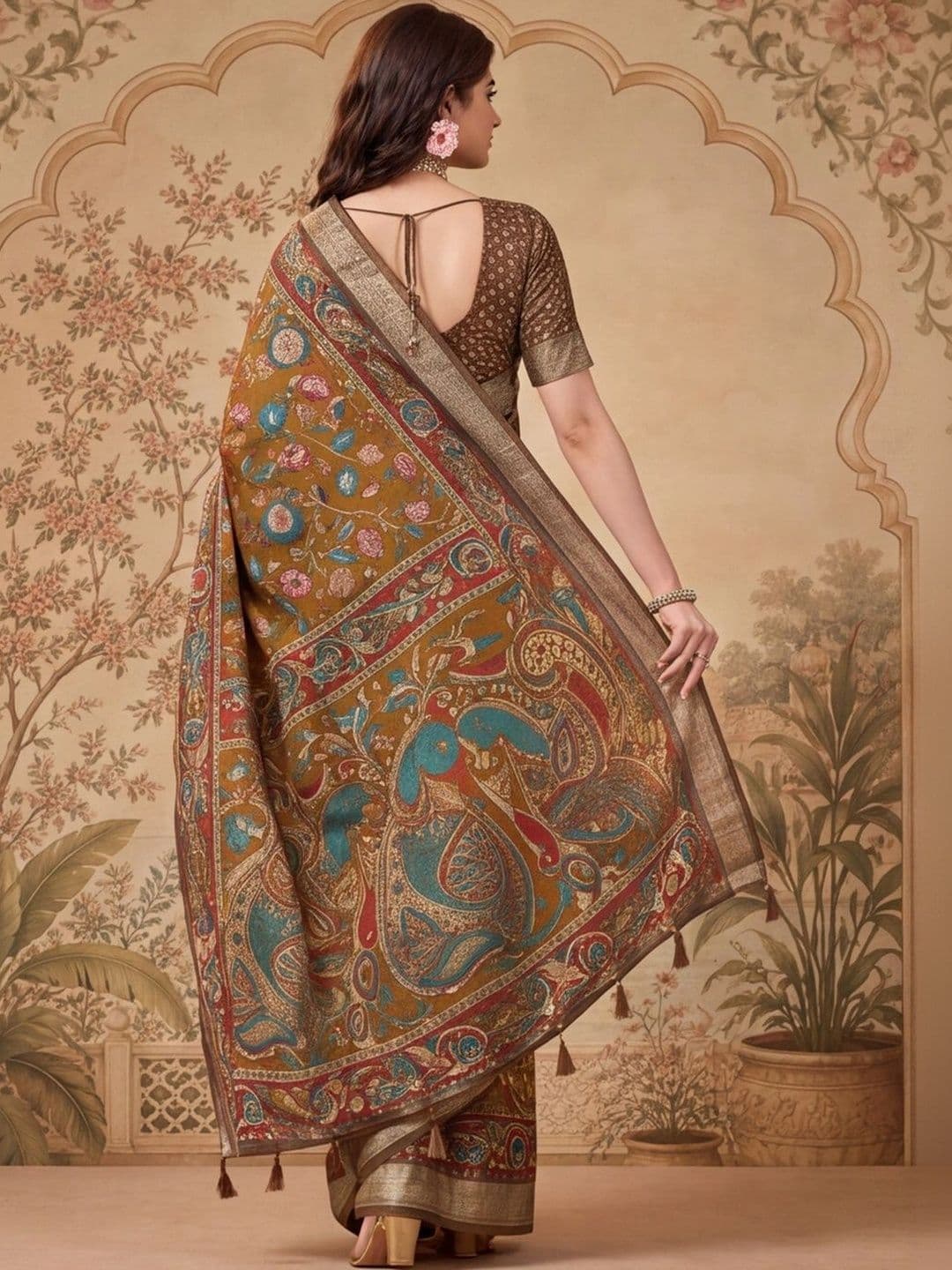 Jaipur Kurti Paisley Zari Silk Cotton Designer Khadi Saree thumbnail 3