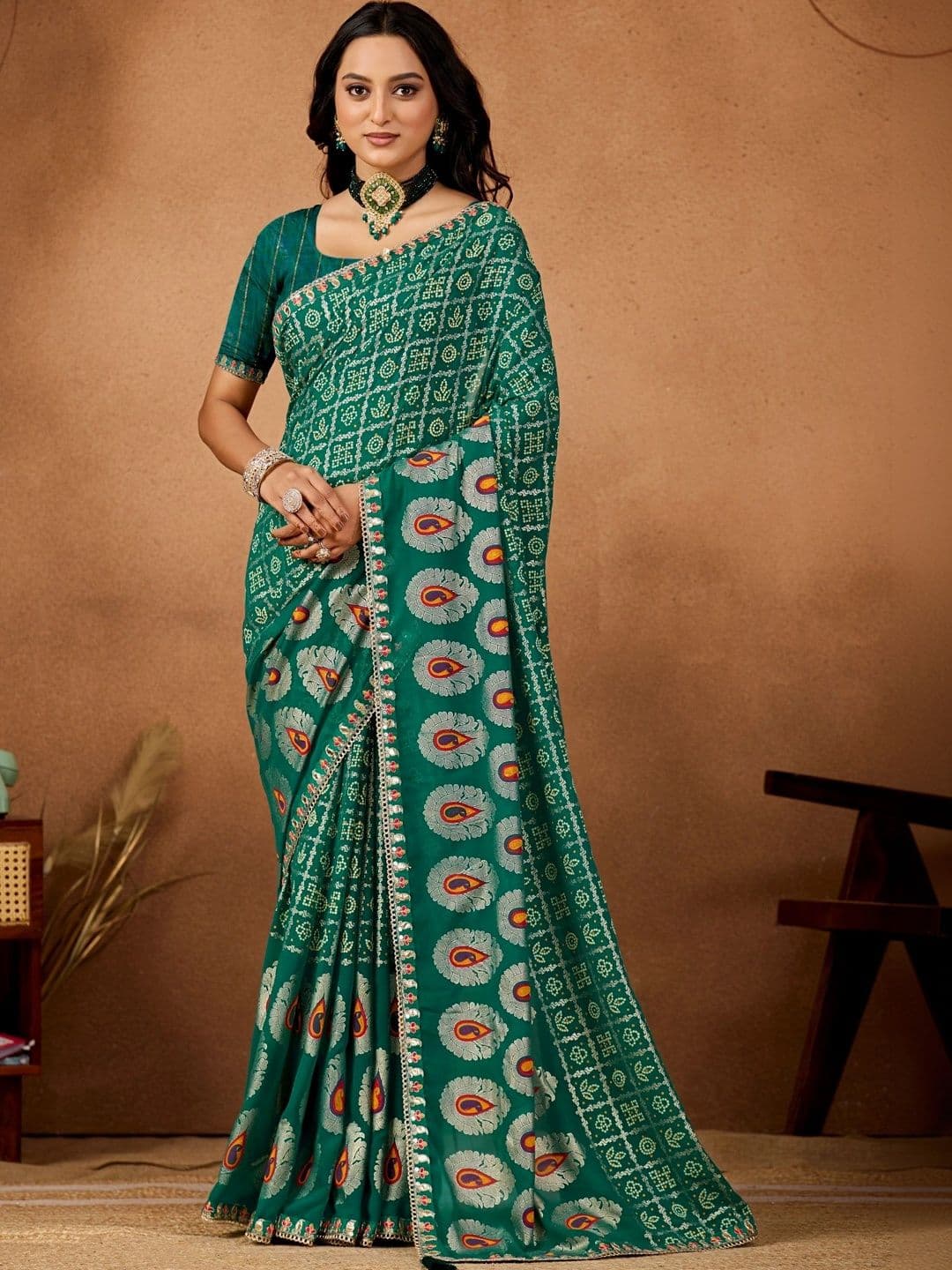 KALINI Bandhani Zari Poly Georgette Designer Bandhani Saree - view 1