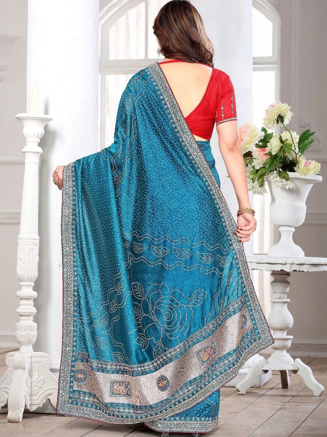 SmileyFashion Embellished Embroidered Art Silk Designer Saree thumbnail 3