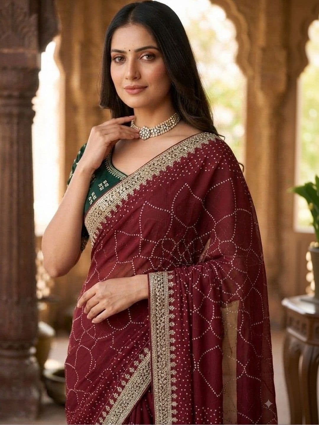 SmileyFashion Embellished Embroidered Art Silk Designer Saree thumbnail 2