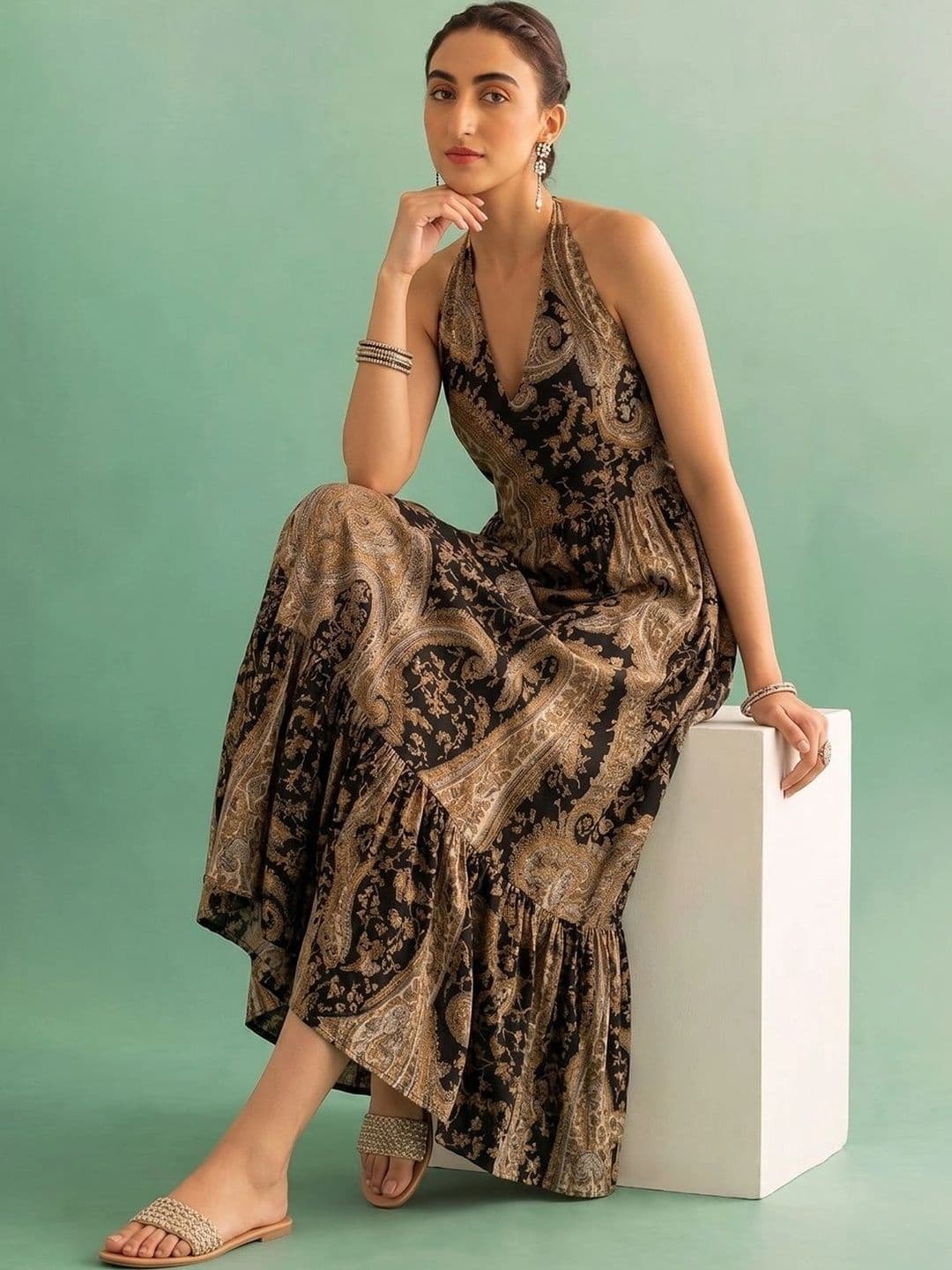 AADVIKA Print Halter Neck Maxi Dress thumbnail 7
