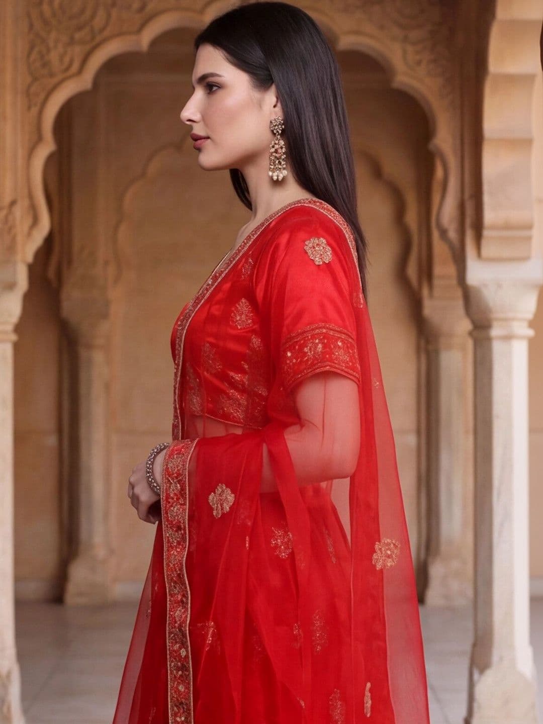 Anouk Rustic Embroidered Semi-Stitched Lehenga & Unstitched Blouse With Dupatta thumbnail 3