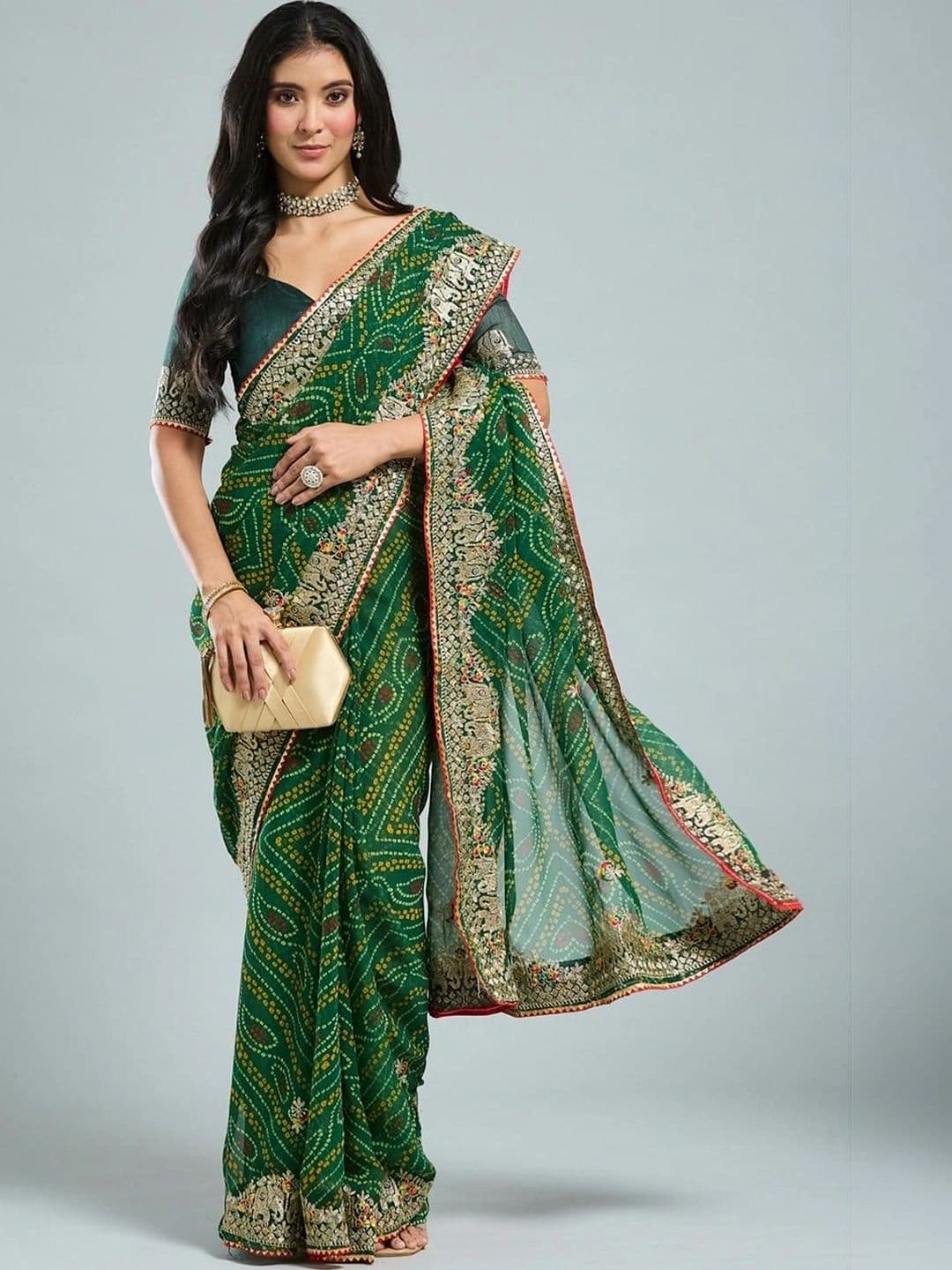 SAMANTHA Bandhani Embroidered Poly Georgette Bandhani Saree - view 1