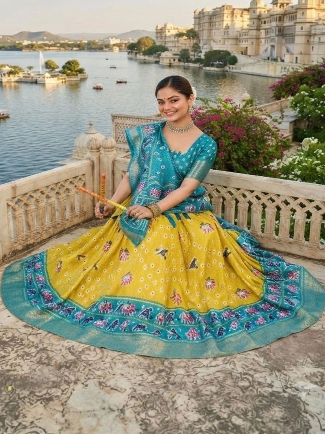 Anouk Ikat Semi-Stitched Lehenga & Unstitched Blouse With Dupatta thumbnail 5