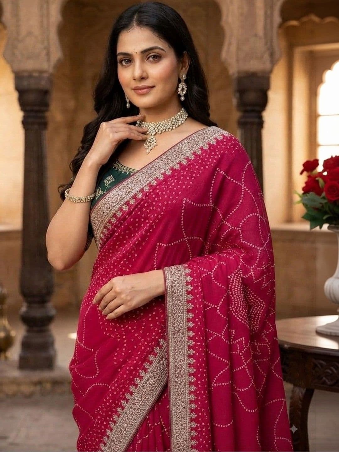SmileyFashion Bandhani Embroidered Art Silk Designer Saree thumbnail 3