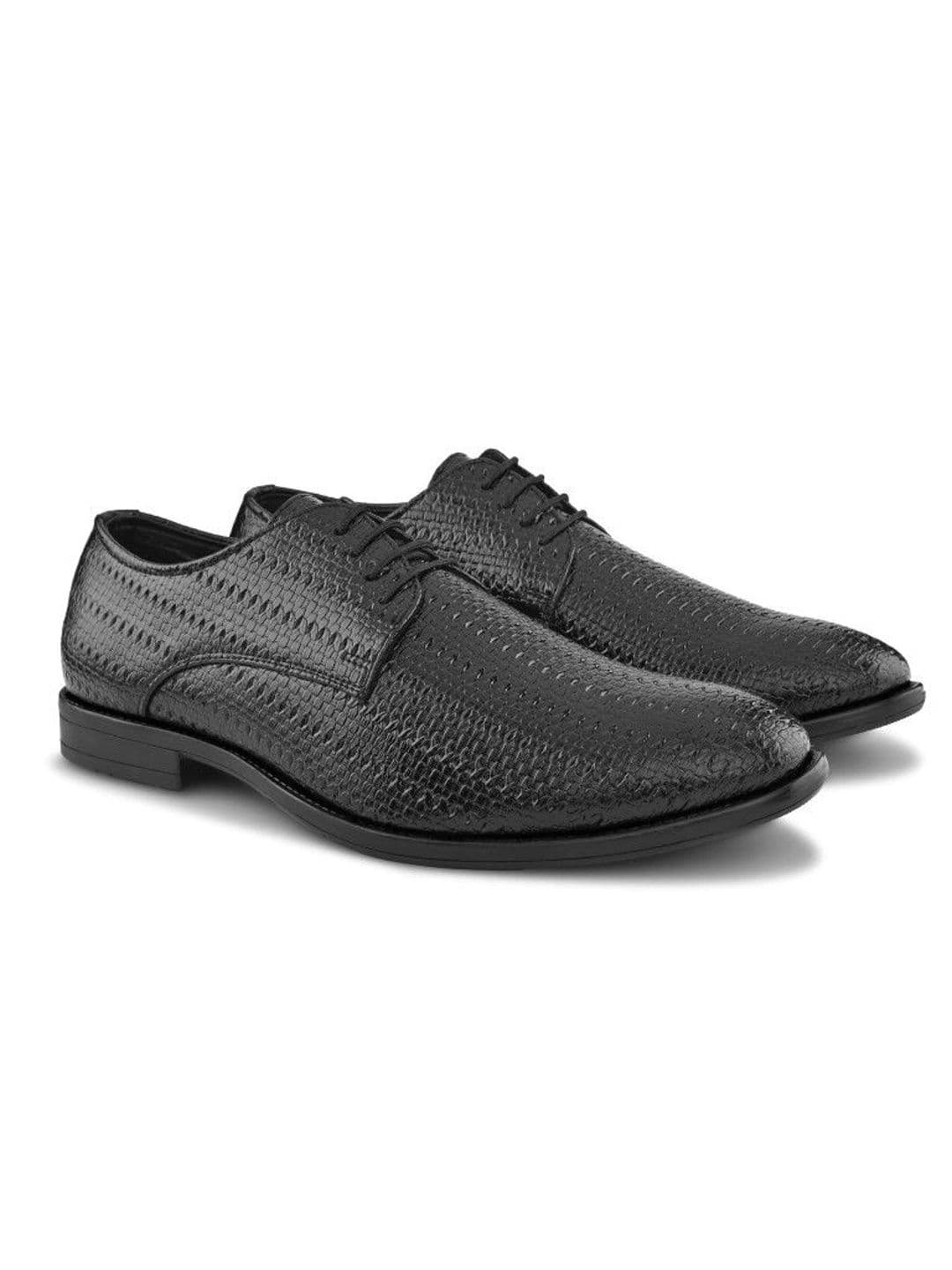 House of Pataudi Men Textured Synthetic Leather Pointed Toe Lace-Ups Derbys Formal Shoes thumbnail 6