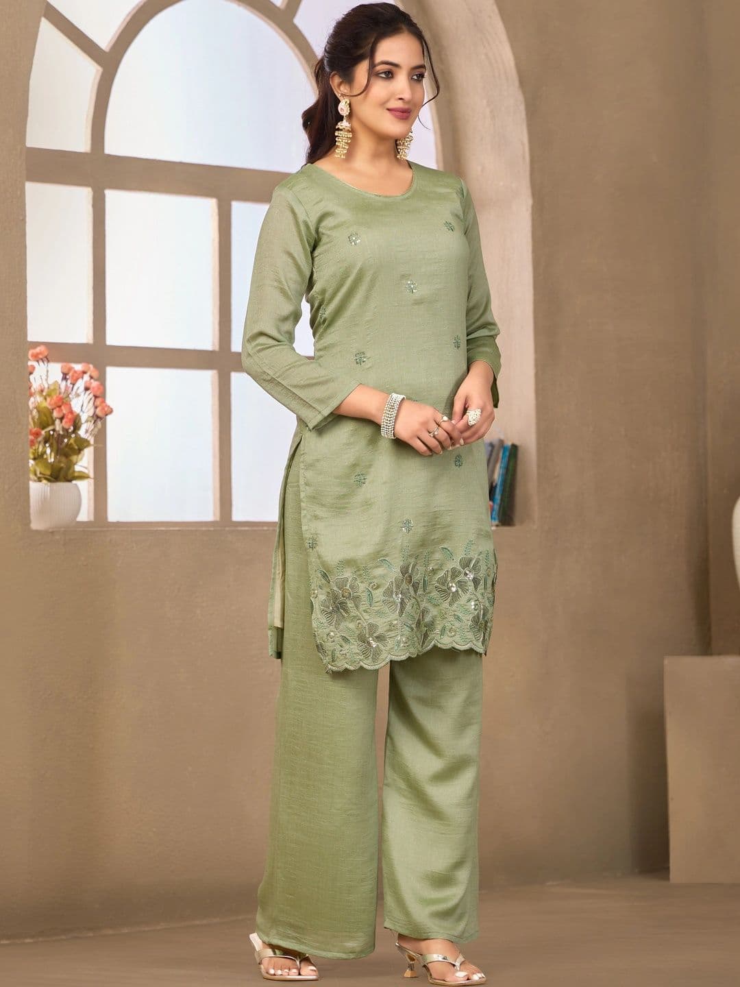 Sangria Embellished Tunic with Palazzos thumbnail 3