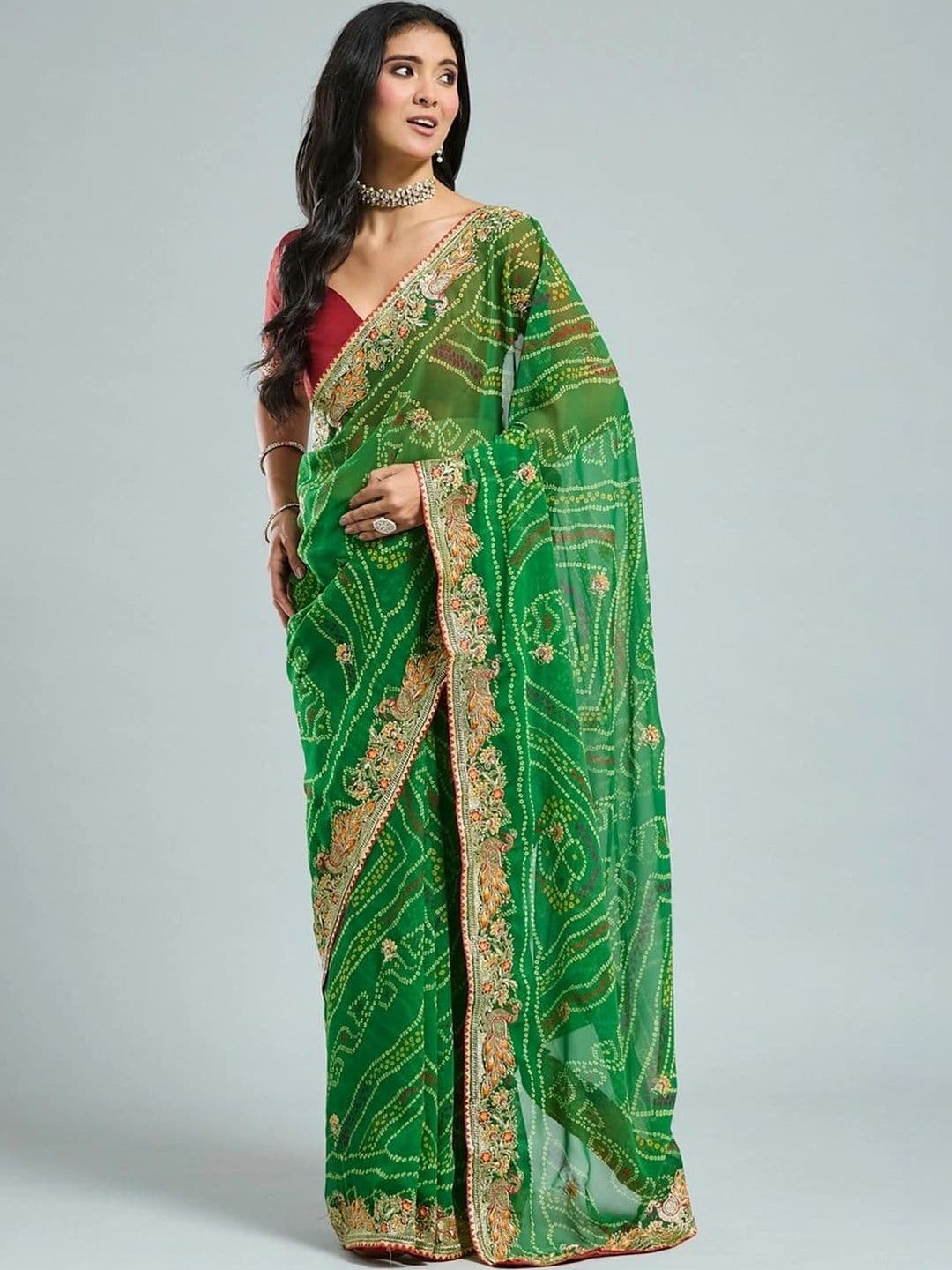 SAMANTHA Bandhani Embroidered Poly Georgette Bandhani Saree thumbnail 2