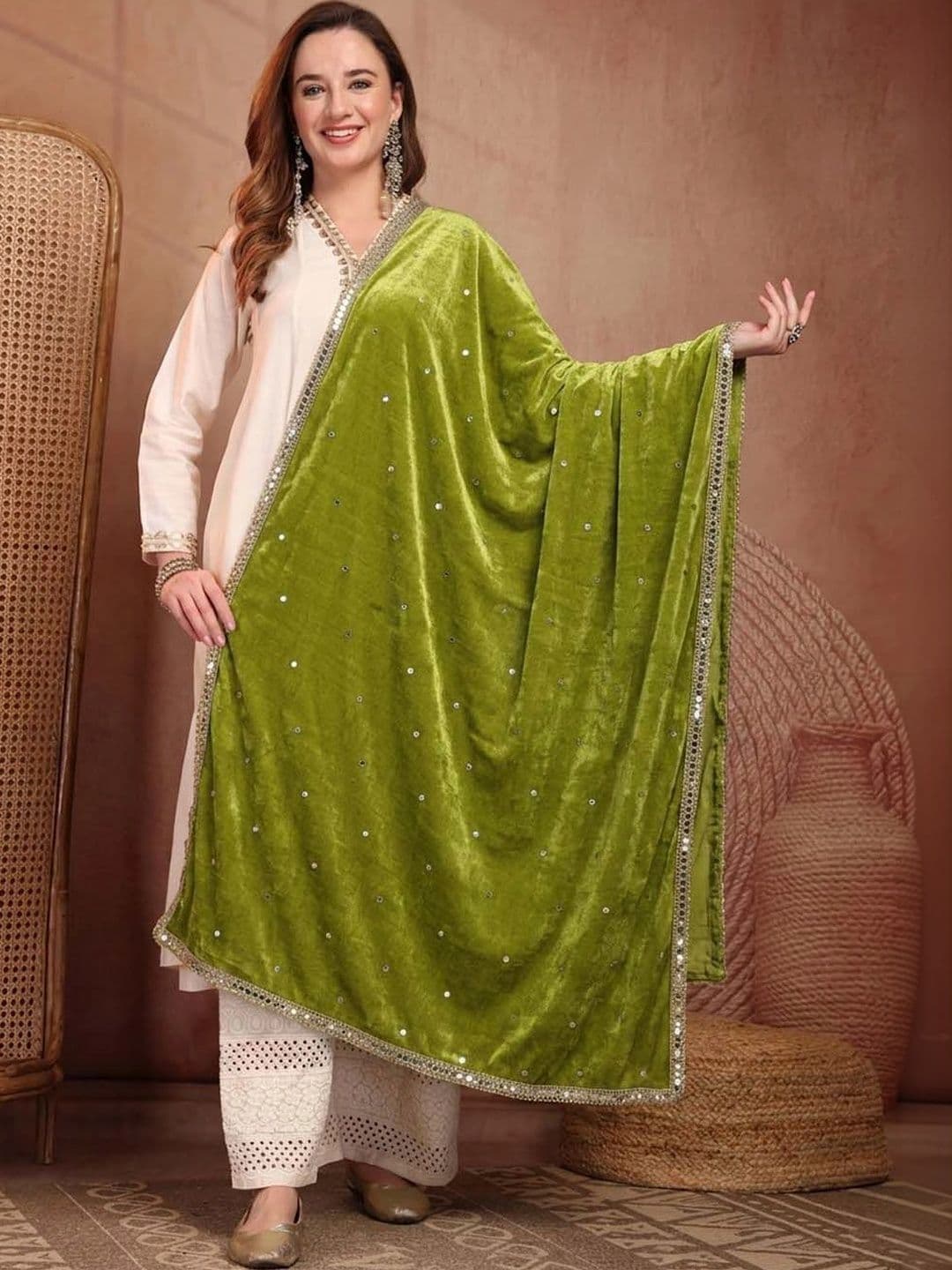 Clora Creation Velvet Dupatta with Sequinned - view 1
