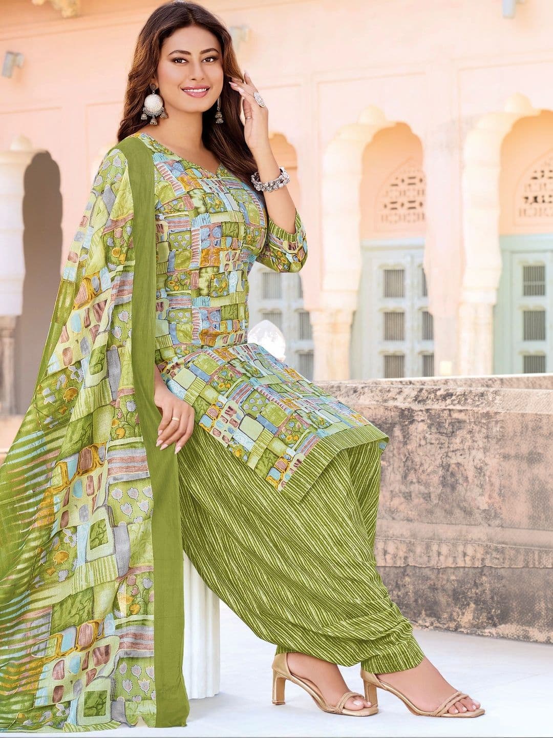 shree jeenmata collection Printed Pure Cotton Unstitched Dress Material - view 1
