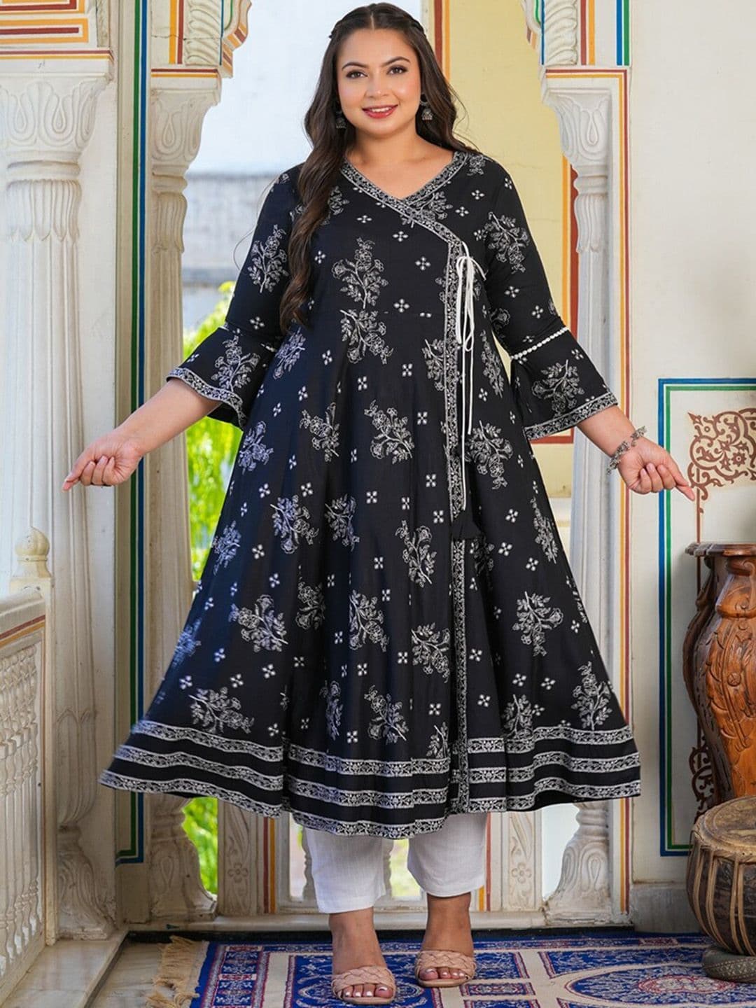 KALINI Plus Size Floral Printed Angrakha Kurta - view 1