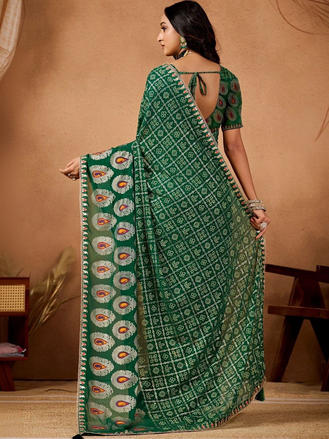 KALINI Bandhani Gotta Patti Poly Georgette Designer Bandhani Saree thumbnail 6