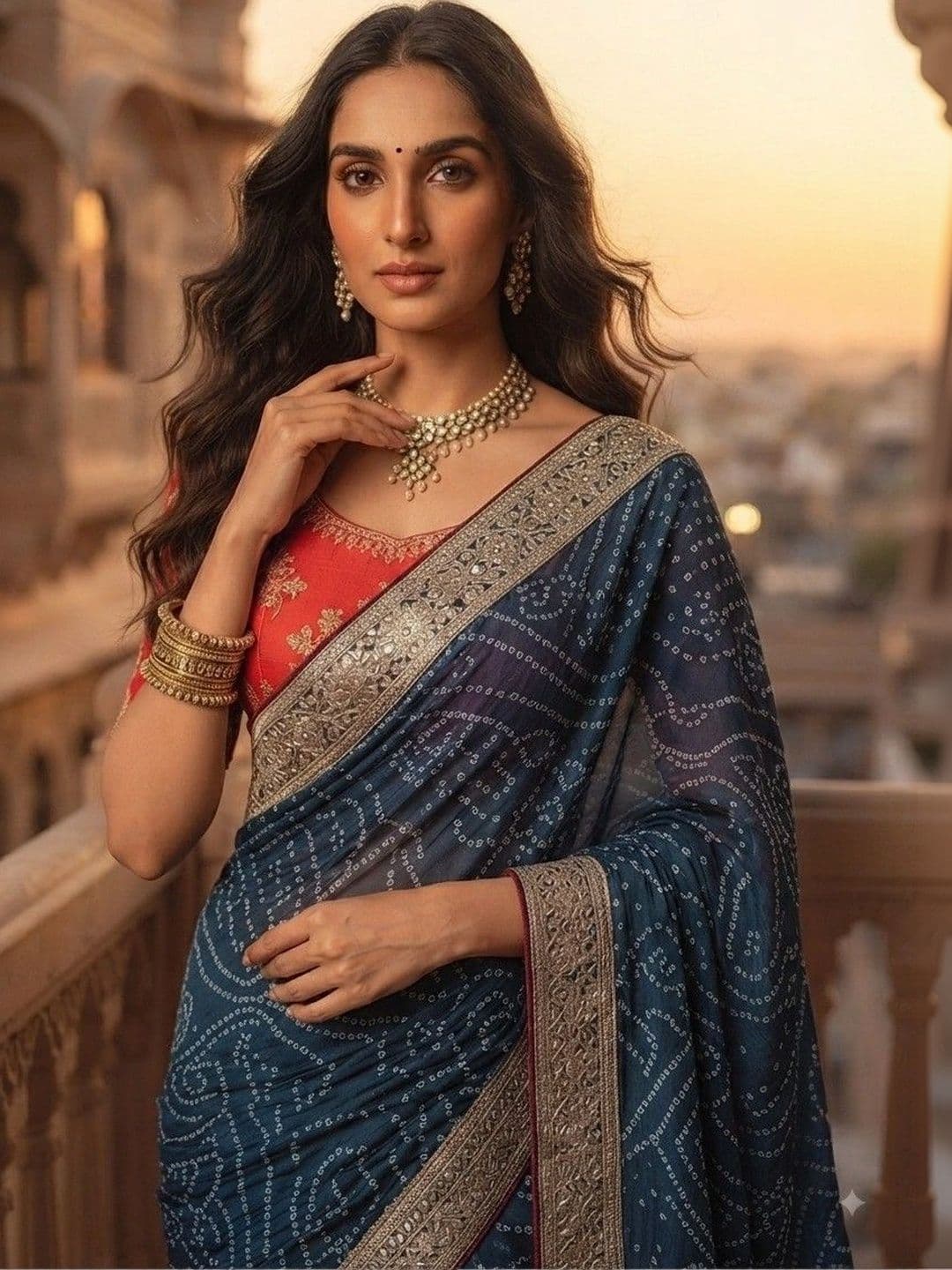 SmileyFashion Bandhani Zari Art Silk Designer Saree thumbnail 4